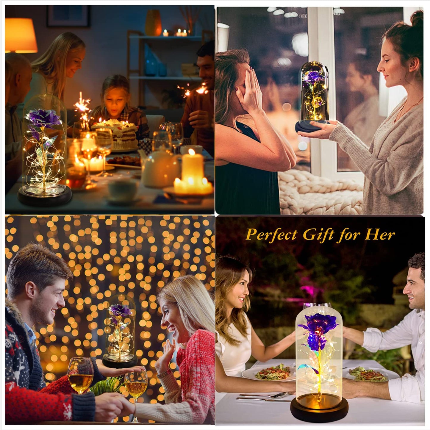 Touloube Geschenke Für Frauen, Galaxy Rose Blume Geschenk, Infinity Rose in Glaskuppel, LED-Lichterkette auf der Kristallrose, Geschenk für Frauen,Hochzeit,Muttertag,Jahrestag und Geburtstag