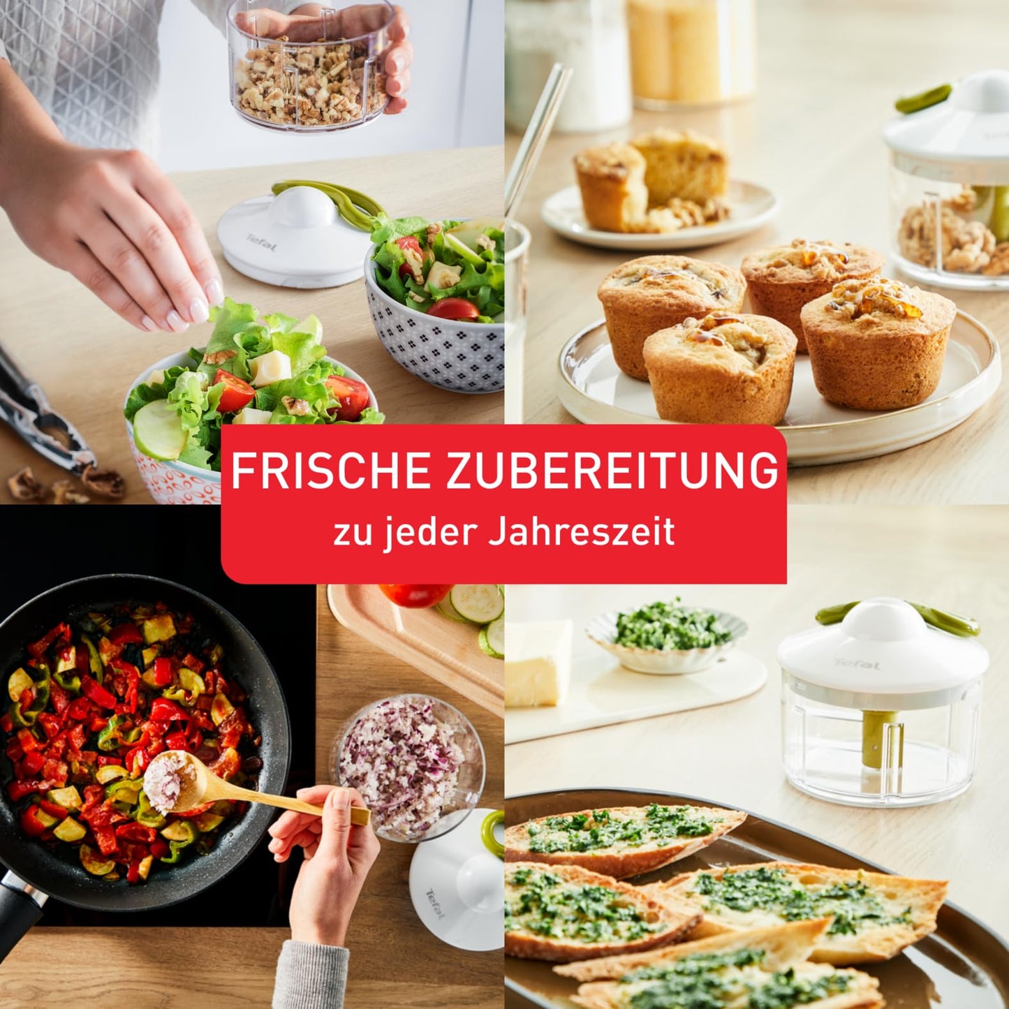 Tefal K13204 Ingenio 5-Sekunden-Zerkleinerer ohne Strom | Fassungsvermögen: 900ml | Multizerkleinerer | Universalzerkleinerer für Gemüse, Obst, Nüsse, Knoblauch, Babynahrung | Schwarz/Grün/Transparent