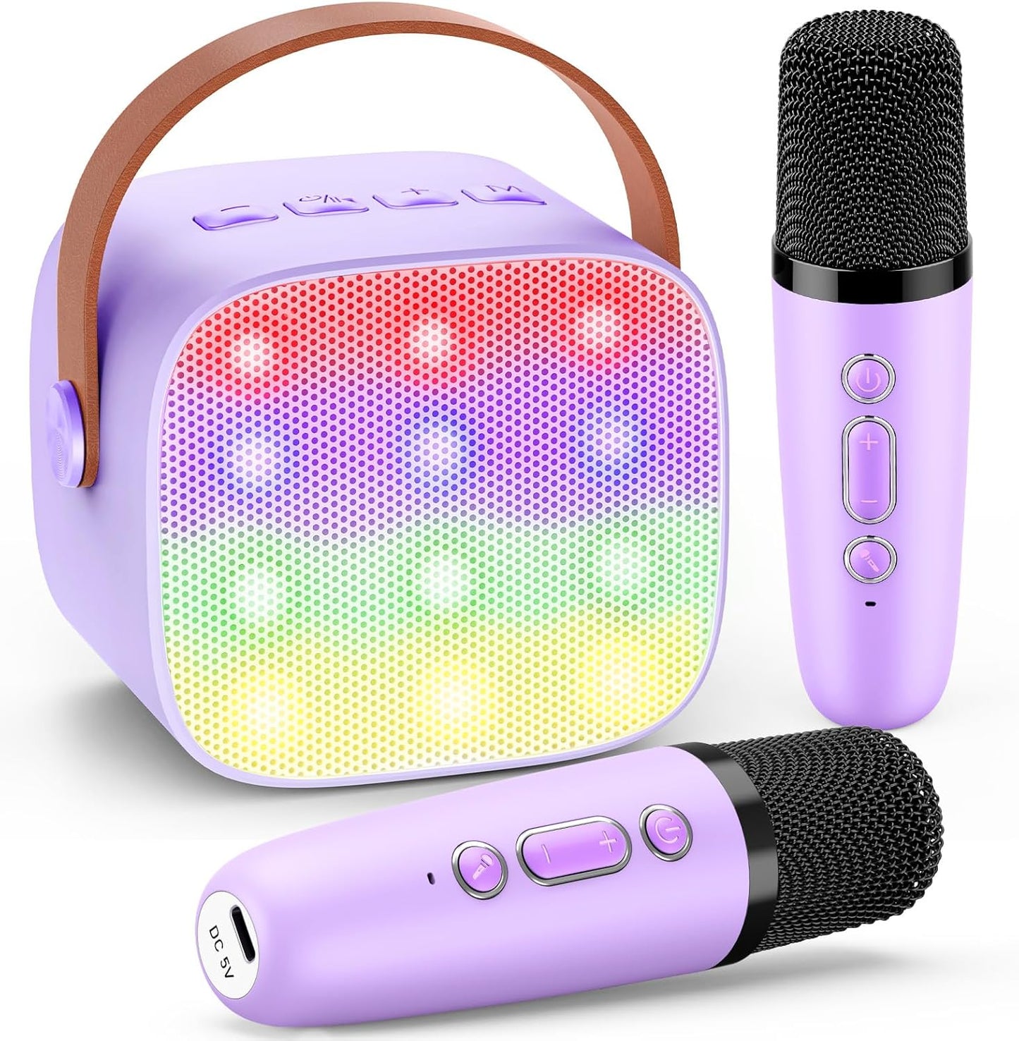 Karaoke Machine with 2 Bluetooth Microphones, Children's Unicorn Christmas Gifts Toy for Girls 3-12 Years, Portable Karaoke Microphone Set with DSP and LED Lights
