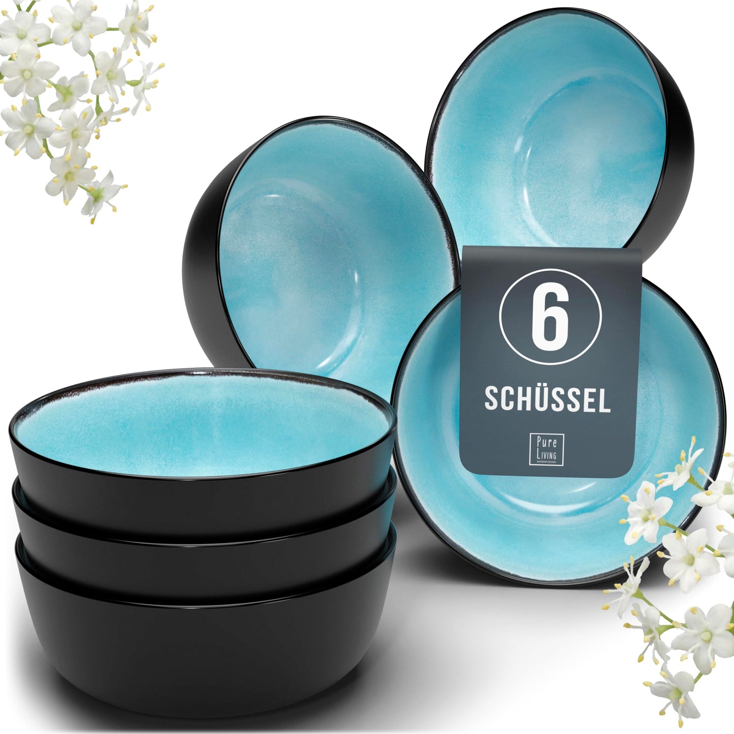 Steingut Frühstücksteller 6 Pers. Ibiza Hochwertiges Mediterranes TEST SEHR GUT Dessertteller Set - Kuchenteller spülmaschinen- und kratzfest - Kleine Teller, Salatteller Pure Living in Petrol