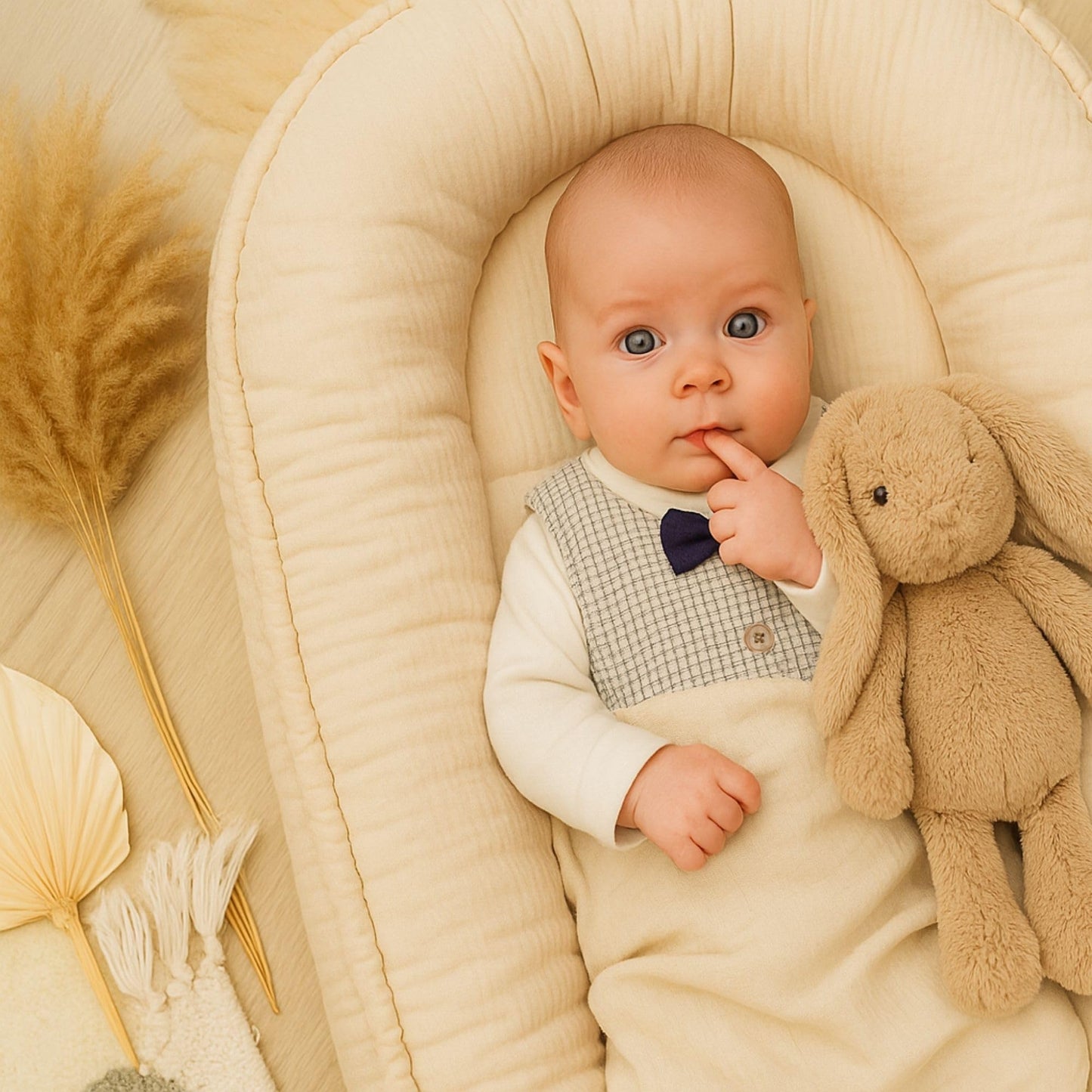 Musselin Babynest Nestchen Baby 90x50 cm - Babynestchen Neugeborene Nest für Kinder Bett und Babybett tragbar Kuschelnest Coccon für Jungen und Mädchen Baumwolle Grau