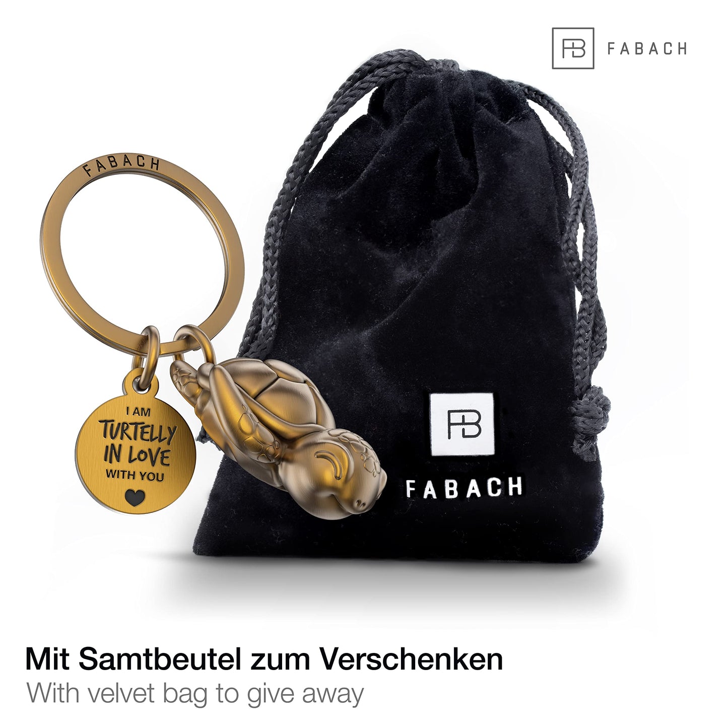 FABACH Schildkröte Schlüsselanhänger Snappy mit Herz und Gravur - Süßer Schildkröten Schlüsselanhänger - Liebe Glücksbringer Schildkröte als Geschenk für Partner - Turtelly in Love