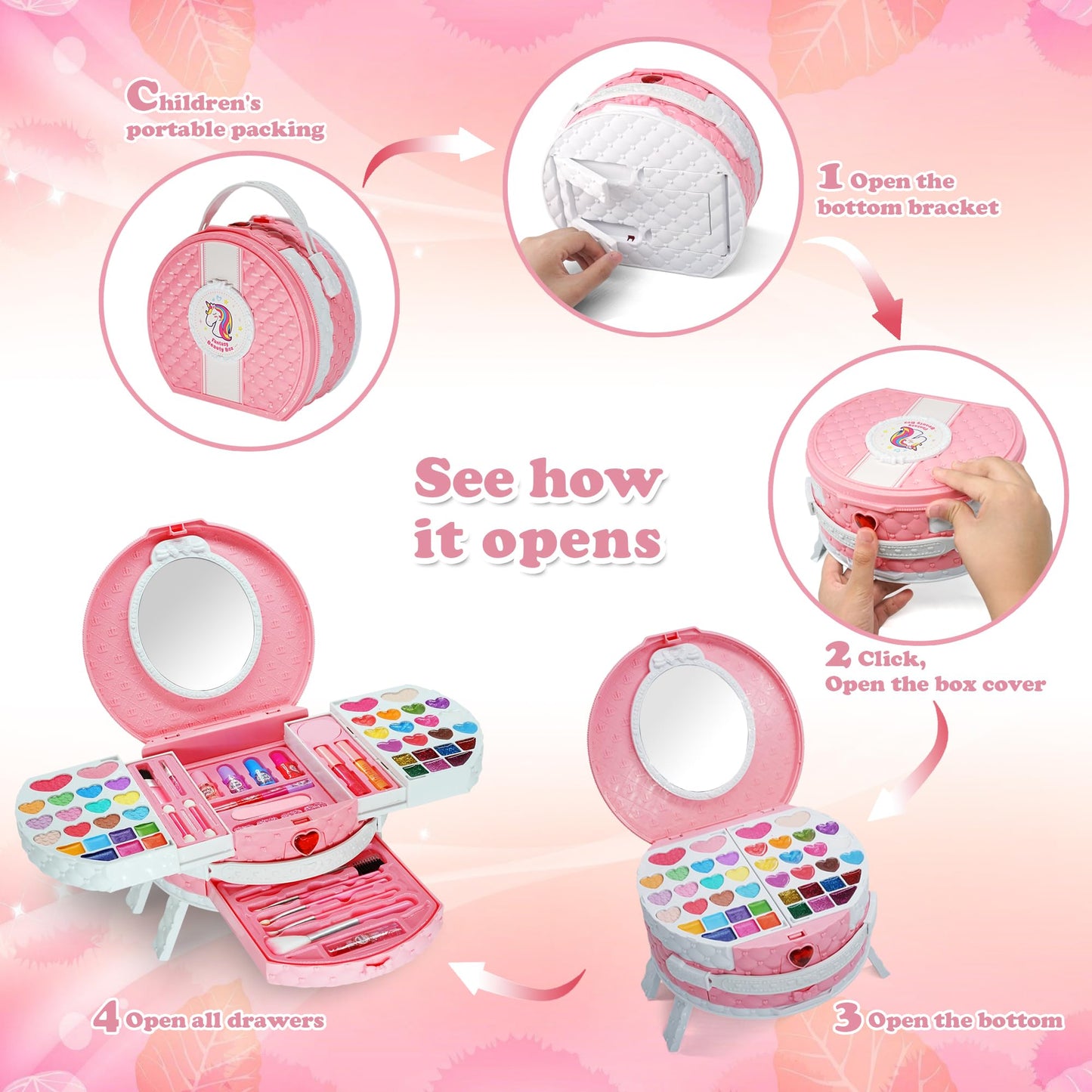 Mrabbitoo Kinderschminke Set Mädchen Schminkkoffer - Waschbar Kinder Make Up Set Schminkset Spielzeug,Schminke Halloween Weihnachts Geburtstag Geschenke für Prinzessin 4 5 6 7 8 9 10 11 12 Jahre