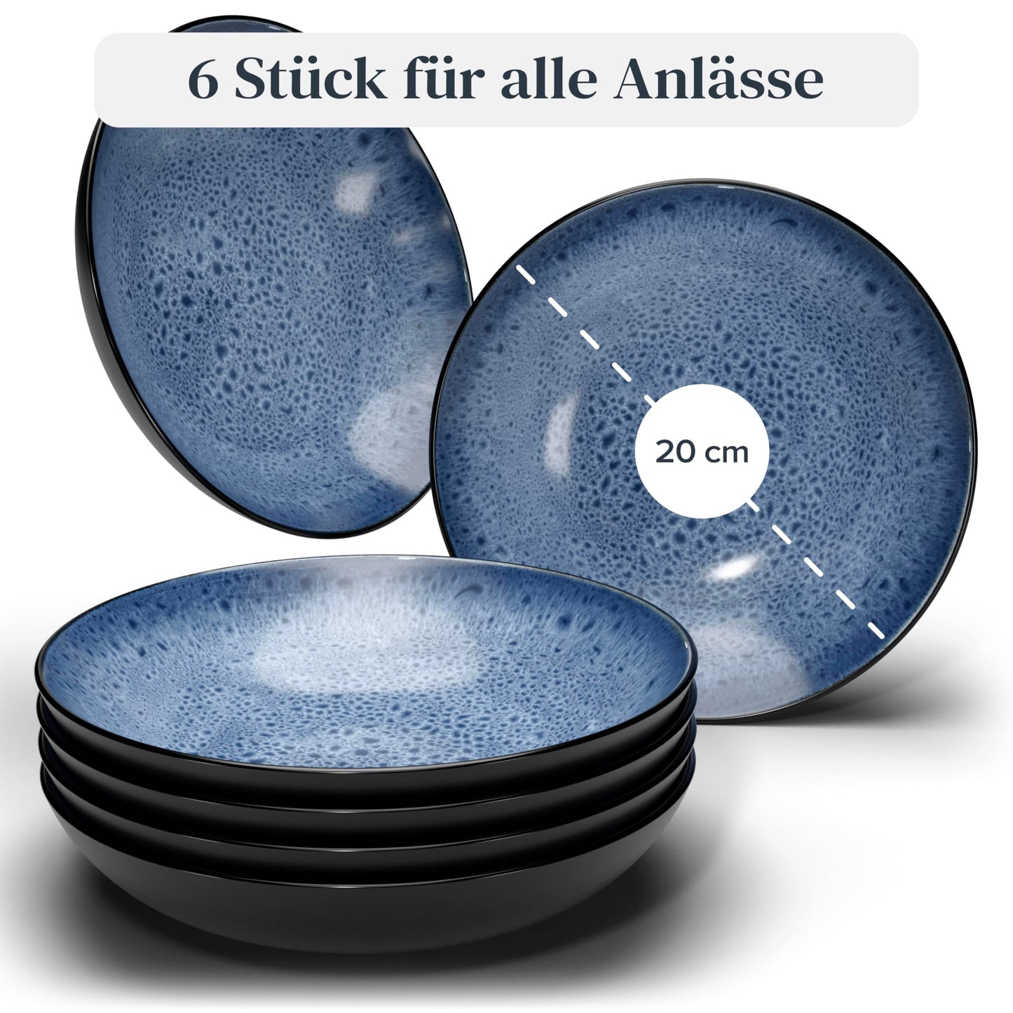 Steingut Frühstücksteller 6 Pers. Ibiza Hochwertiges Mediterranes TEST SEHR GUT Dessertteller Set - Kuchenteller spülmaschinen- und kratzfest - Kleine Teller, Salatteller Pure Living in Petrol