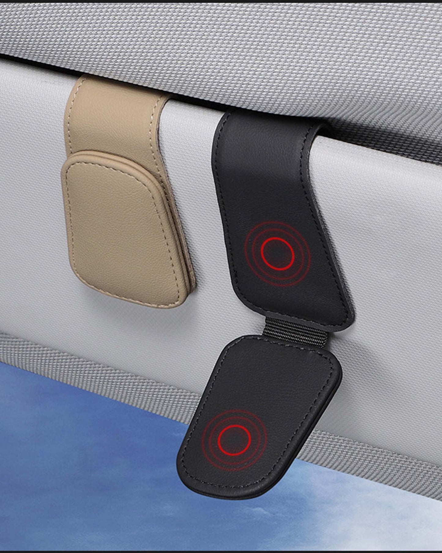 JEJA Glasses Holder for Car Sun Visor, Leather Sunglasses Holder for Car Visor Accessories, Ticket Card Clip, Black