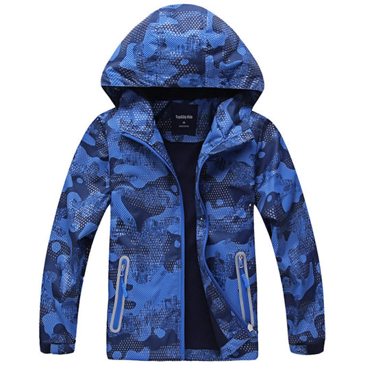 Regenjacke Kinder, Kapuzen Outdoor Wasserdichte Jacke Jungen Softshelljacke Kinder Fleecefütterung Übergangsjacke Gefütterte Regenjacke Regenmantel mit Kapuze 9-10 Jahre