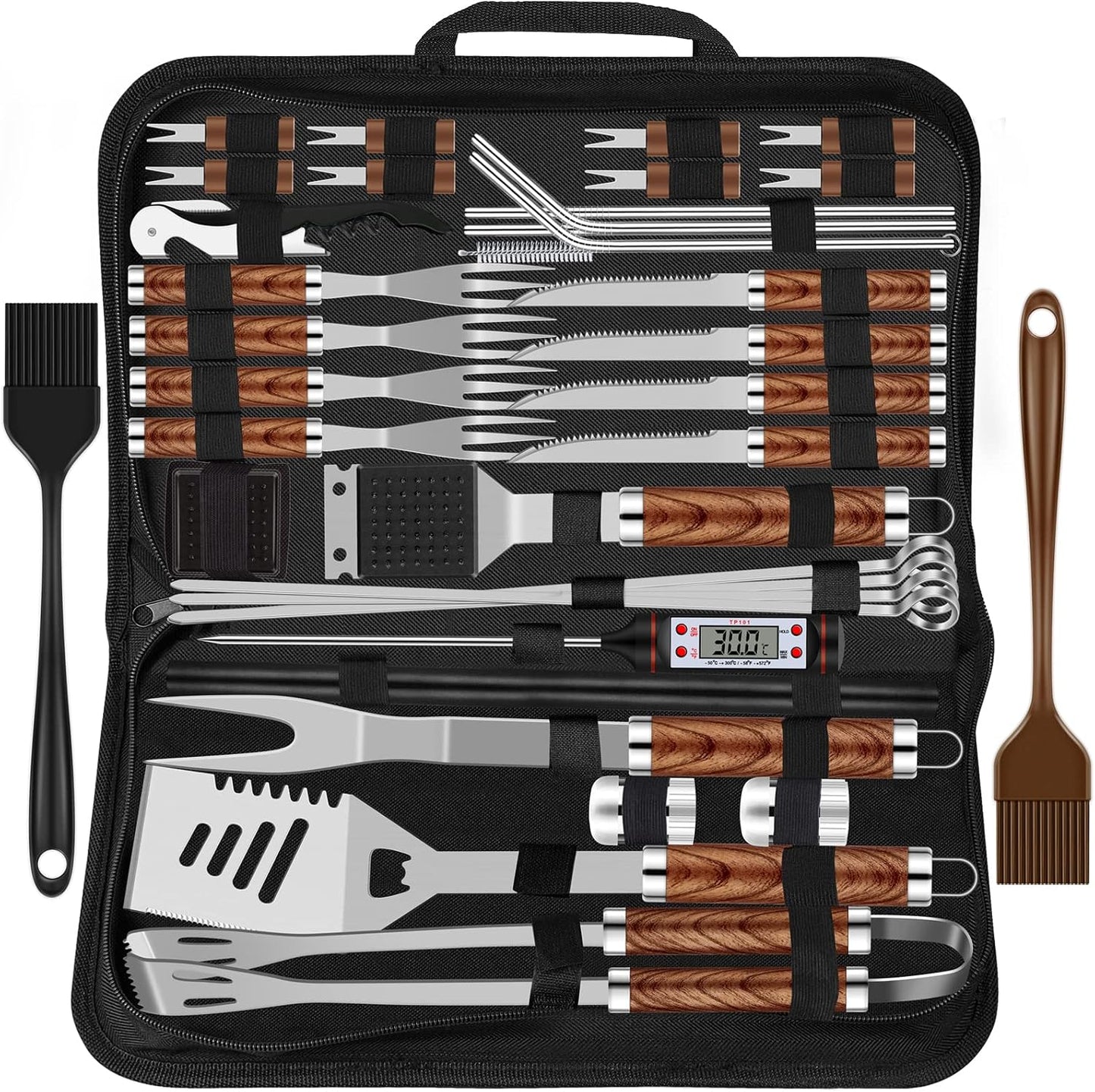 Grilliance 38 Stücke BBQ Grillbesteck Set Edelstahl Grillzubehör für Männer Geschenk Geburtstag Hochwertiger Grillutensilien Set Koffer mit Grillkoffer und Grillmatte für Garten und Camping Braun