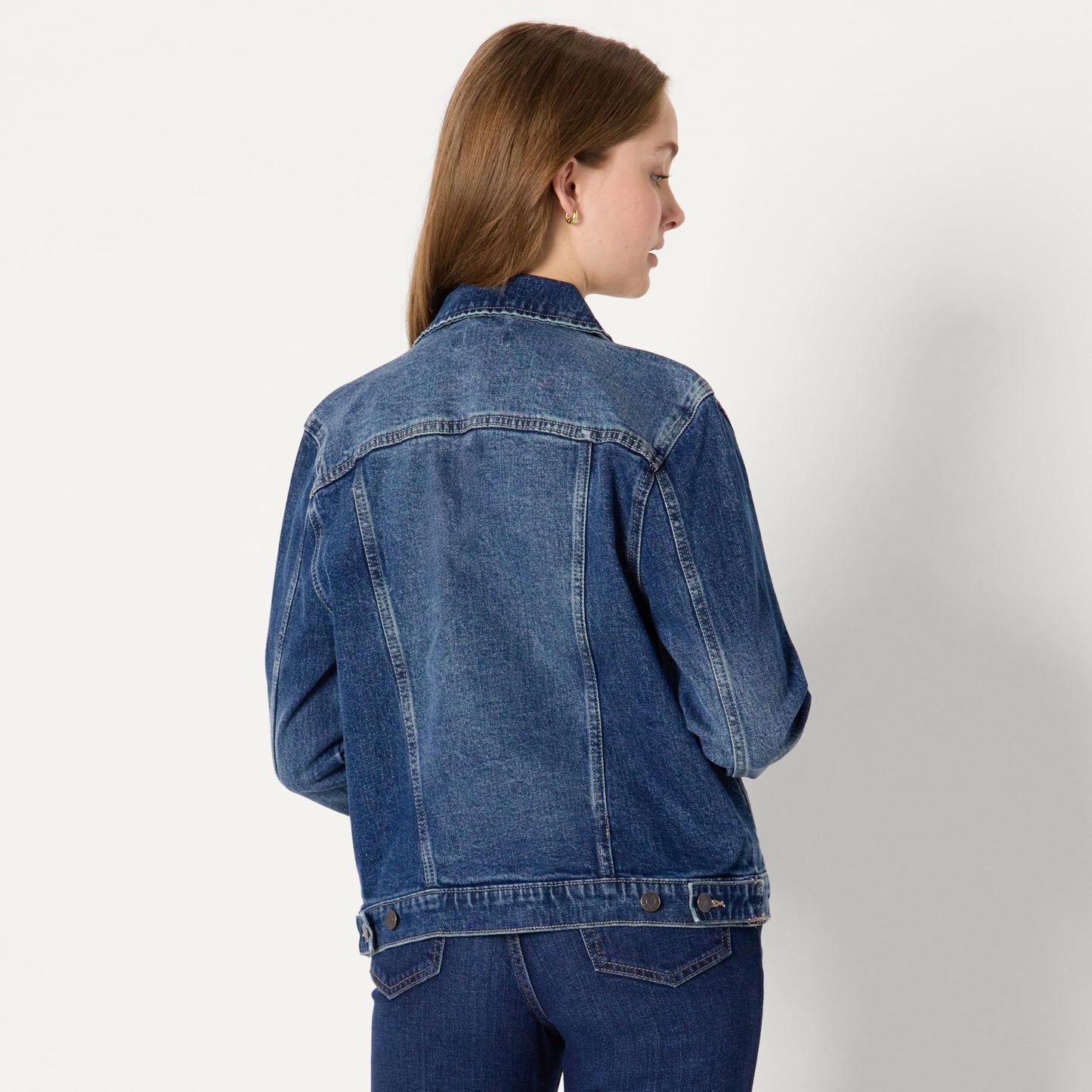 Amazon Essentials Damen Trucker-Jacke aus Denim Mit Taschen
