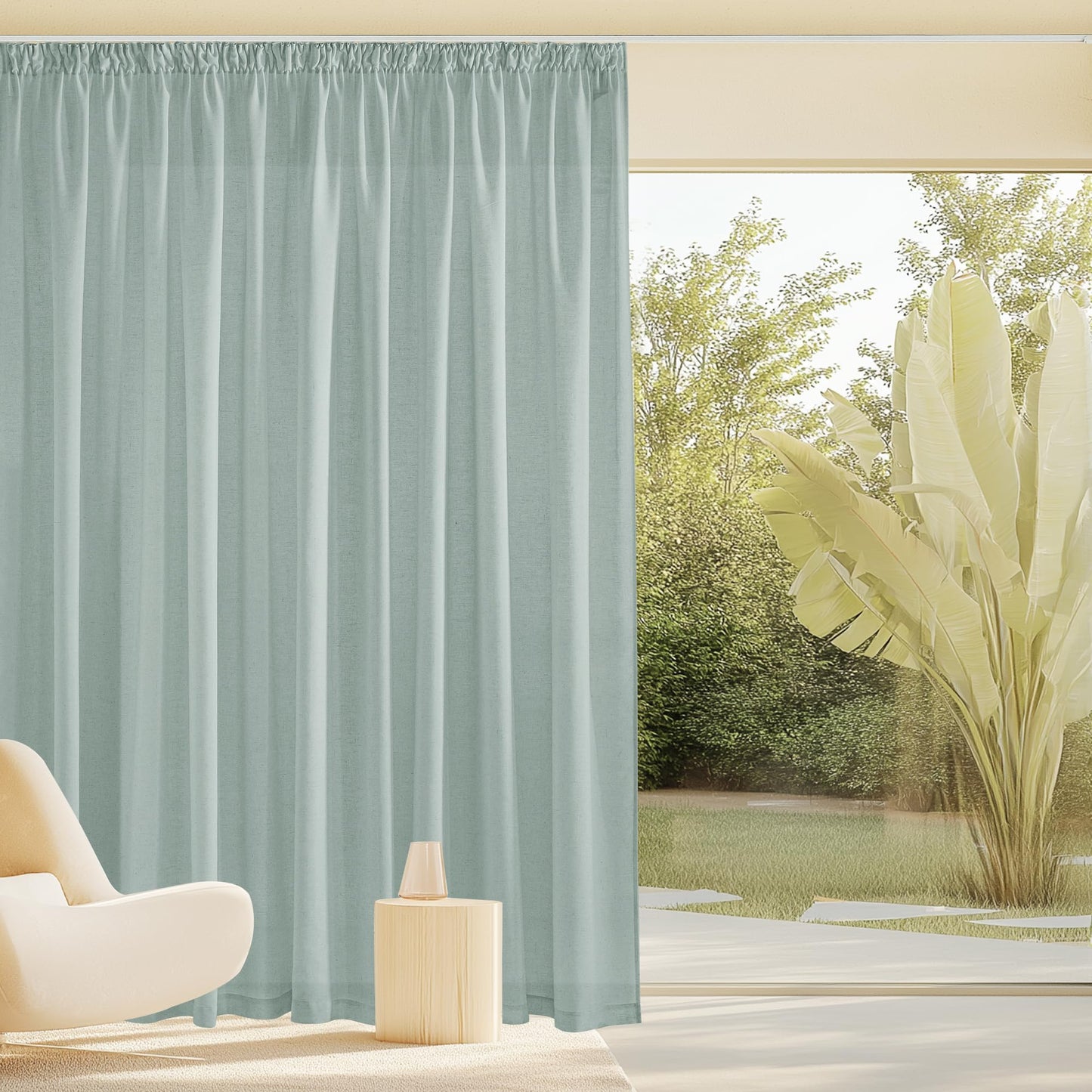 PONY DANCE Leinenvorhang Kräuselband Wohnzimmer Vorhänge Boho 2er Set H 245 x B 140 cm Leinen Gardinen für Schienensystem Leinenoptik Vorhänge Halbtransparent Linen Curtains Living Room, Beige