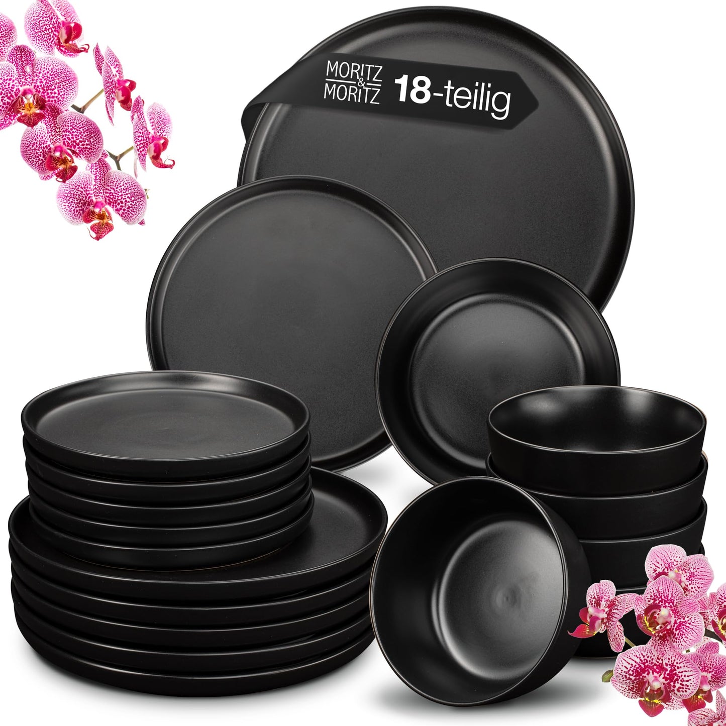 Moritz & Moritz NORDIC Geschirrset 6 Personen 18-teilig Taupe - Elegantes Teller Set aus hochwertigem Steinzeug - Geschirr Set aus 6x Dinnerteller, 6x Dessertteller, 6x Suppenteller