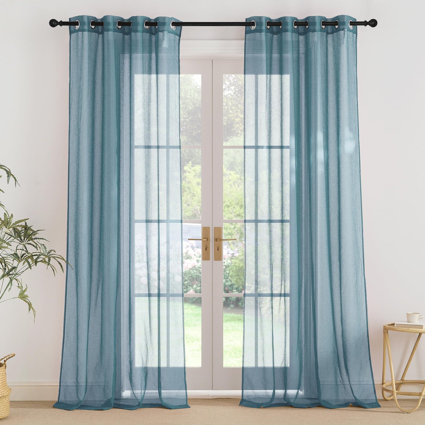 PONY DANCE Voile Gardinen Weiss Transparent Ösenvorhang 2er Set H 160 x B 140 cm Wohnzimmer Gardinen Kurz Durchlässige Vorhänge Weiß Vorhang Leinenoptik Schlafzimmer