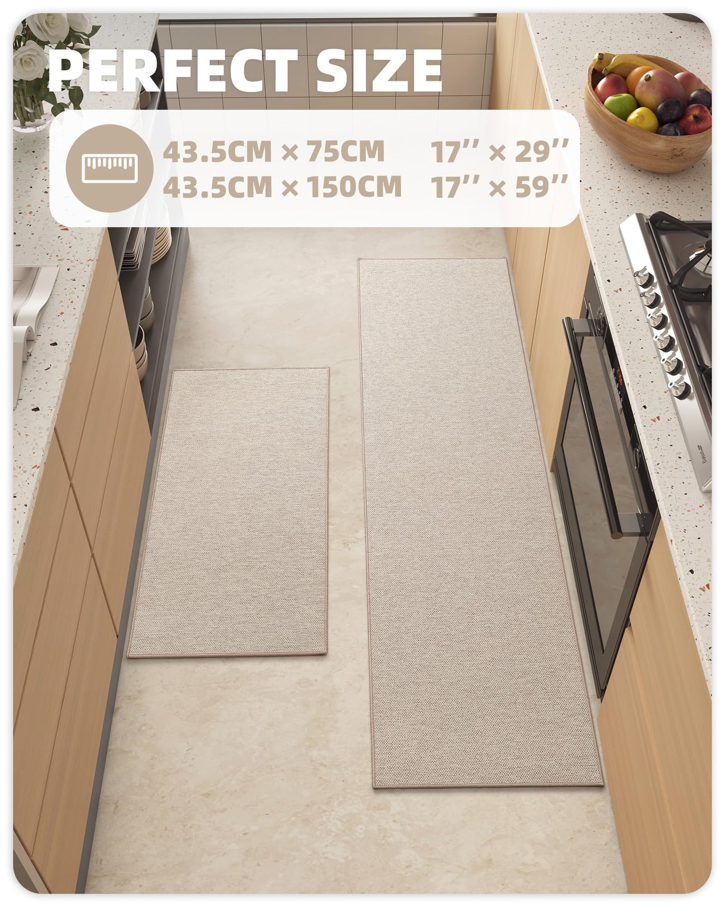 Color G 2 Stück Küchenläufer, Küchenteppich Waschbar rutschfest, Teppich Läufer Küche, Teppich Küche Leicht Zu Reinigen, Saugfähig, Küchenmatte für Küche, Esszimmer, Waschküche (Grau, 43x75+43x150cm)