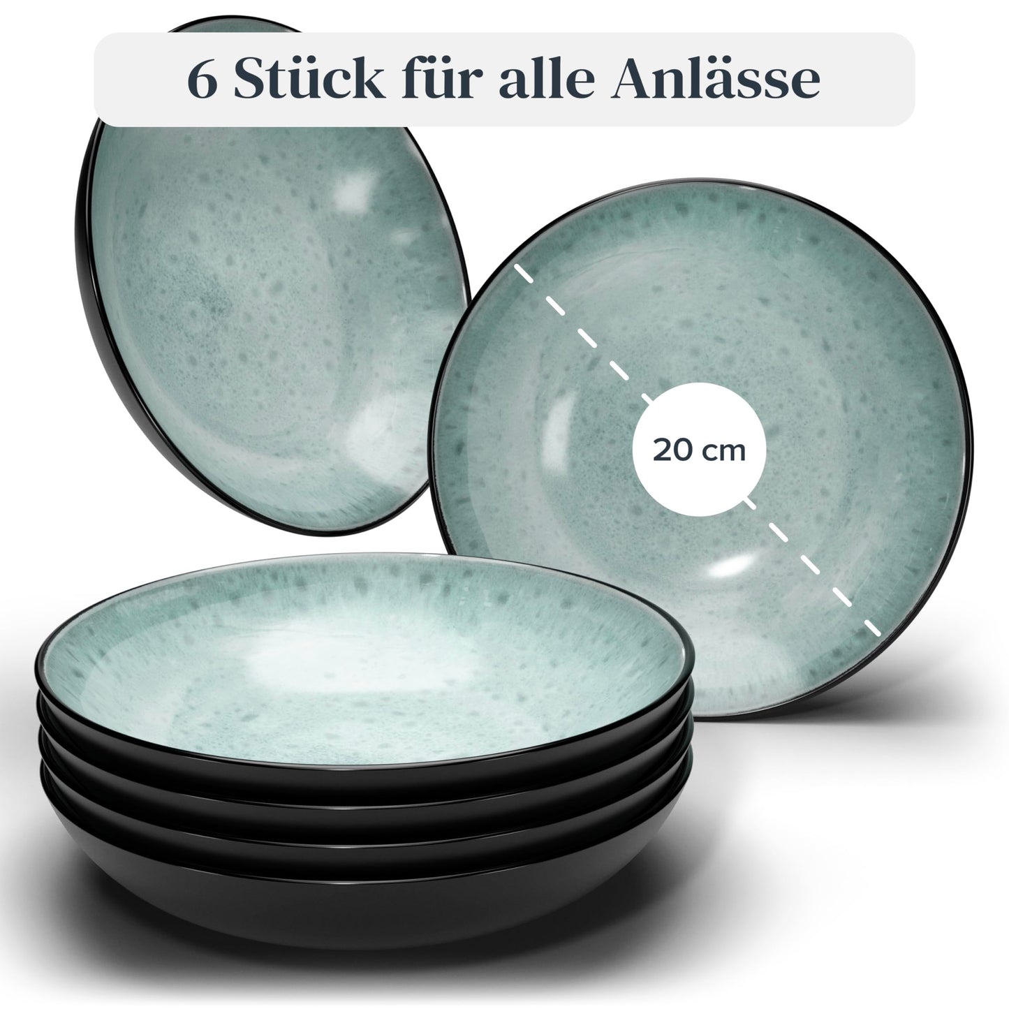 Steingut Frühstücksteller 6 Pers. Ibiza Hochwertiges Mediterranes TEST SEHR GUT Dessertteller Set - Kuchenteller spülmaschinen- und kratzfest - Kleine Teller, Salatteller Pure Living in Petrol