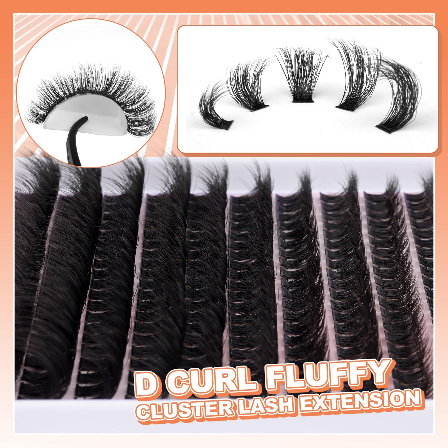 Wimpern Extensions Set Künstliche Wimpern Natürliche DIY Wimpernverlängerung Cluster Wimpern 16MM Individuelle Lashes Kit 40D Nerz Wimpern Fluffy mit Lash Bond und Seal Lash Tweezers