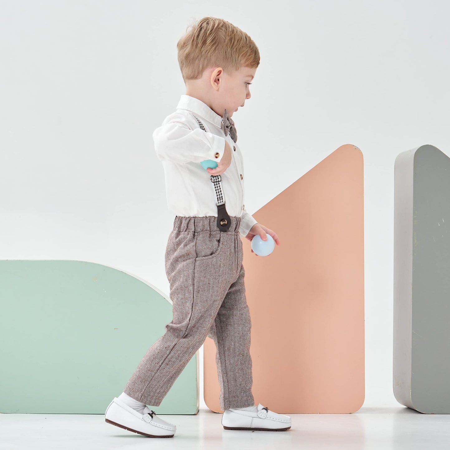 Volunboy Baby Jungen Anzug Set Bekleidung Hemd mit Fliege + Hosenträger Hosen Strampler Anzug