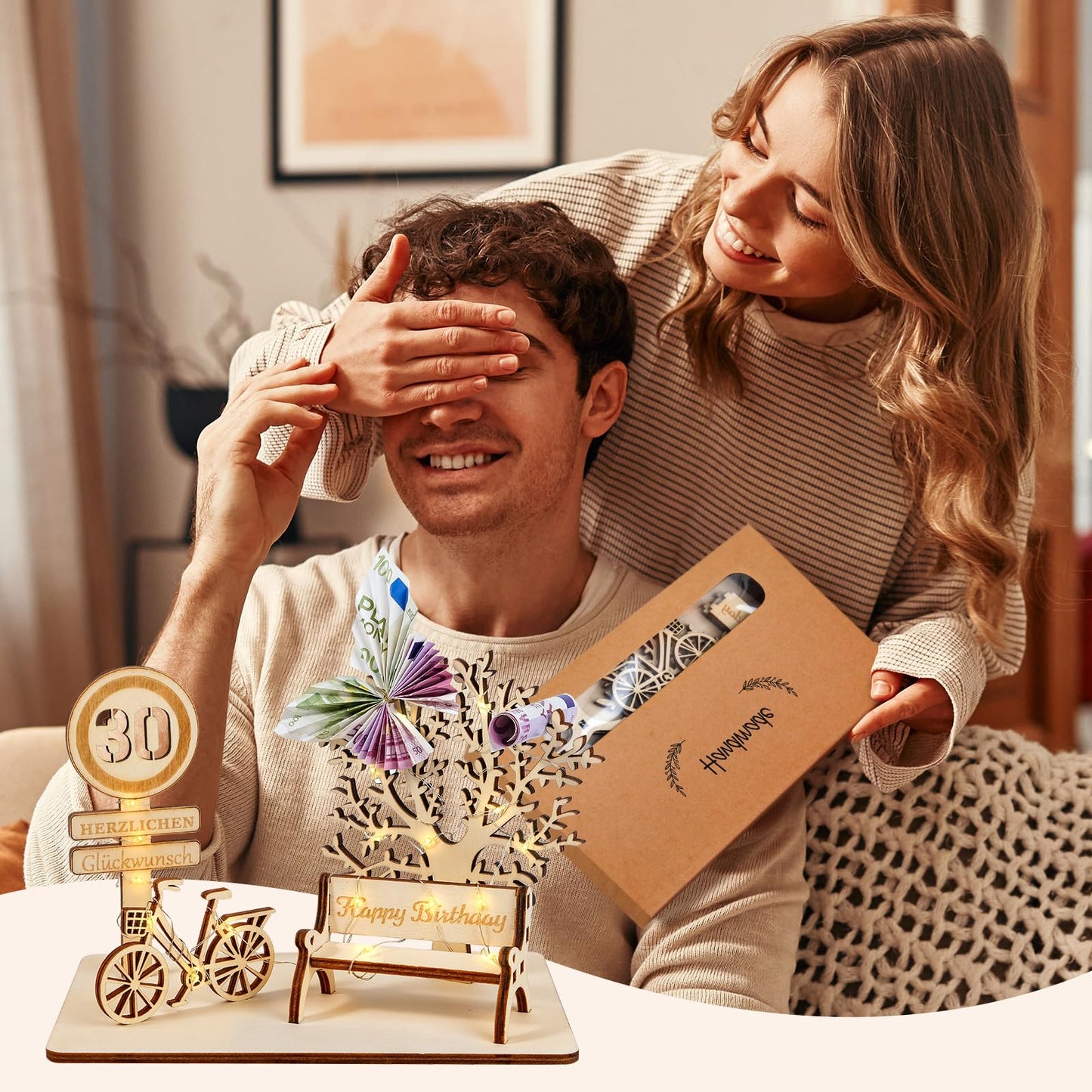 I LOVE MOM Geldgeschenk Geburtstag Holz, Fahrrad Geschenk, DIY Holz Schild Gästebuch Dreidimensionale Bäume Sitzbank Deko Zahlen für Geschenke, Hochzeiten, Partys, Geburtstage, Jubiläum (GYY-60)
