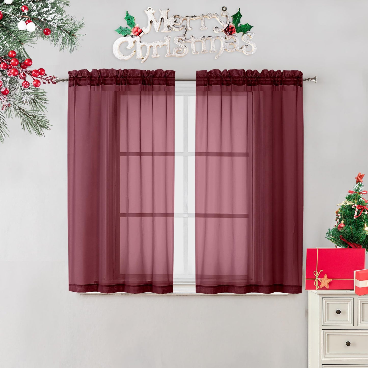 OVZME Extra Lange, durchsichtige Vorhänge, 241,3 cm Länge für französische Tür, Stangentasche, Voile, Fensterbehandlung für Wohnzimmer, Marineblau, 2 Paneele à 42 x 95 l