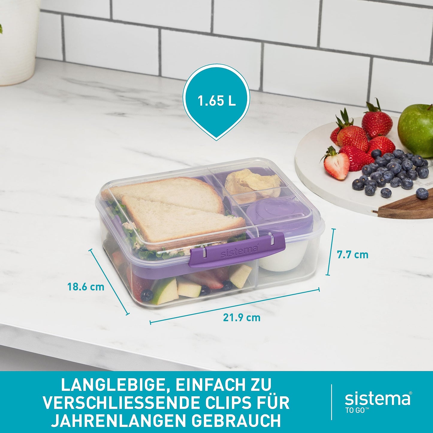 Sistema Bento-Box | 1,25 L | Brotdose für Pause mit Fächern und Snackbox | BPA-frei | hergestellt aus Ocean Bound Plastic | Teal Stone | 1 Stück, Mintgrün (Recycelter Kunststoff)