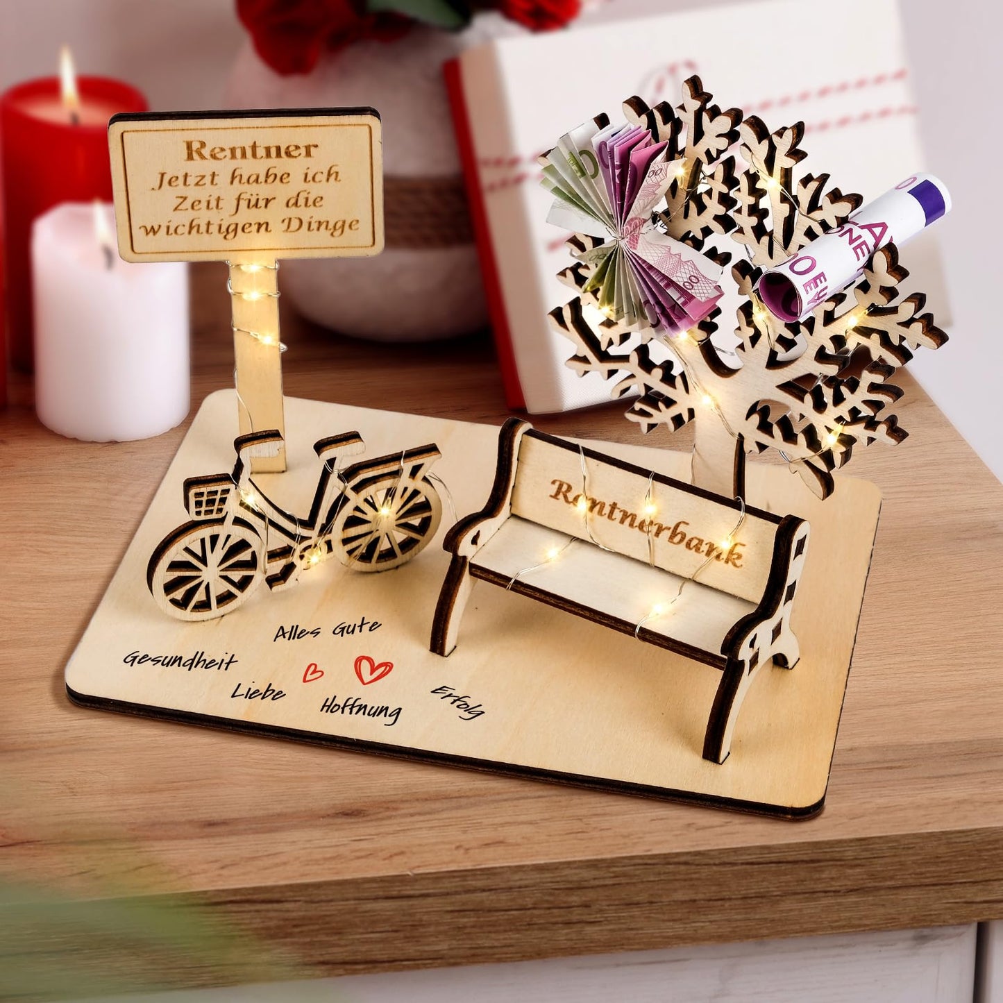 I LOVE MOM Geldgeschenk Geburtstag Holz, Fahrrad Geschenk, DIY Holz Schild Gästebuch Dreidimensionale Bäume Sitzbank Deko Zahlen für Geschenke, Hochzeiten, Partys, Geburtstage, Jubiläum (GYY-60)