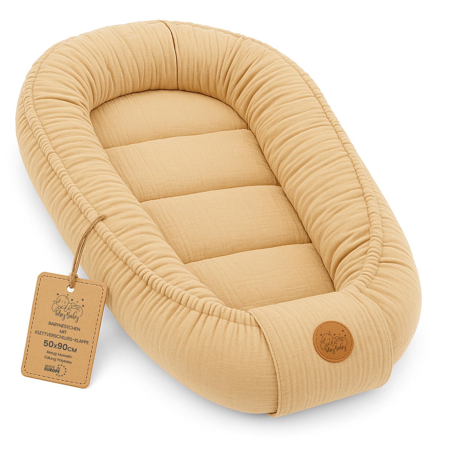 Musselin Babynest Nestchen Baby 90x50 cm - Babynestchen Neugeborene Nest für Kinder Bett und Babybett tragbar Kuschelnest Coccon für Jungen und Mädchen Baumwolle Grau