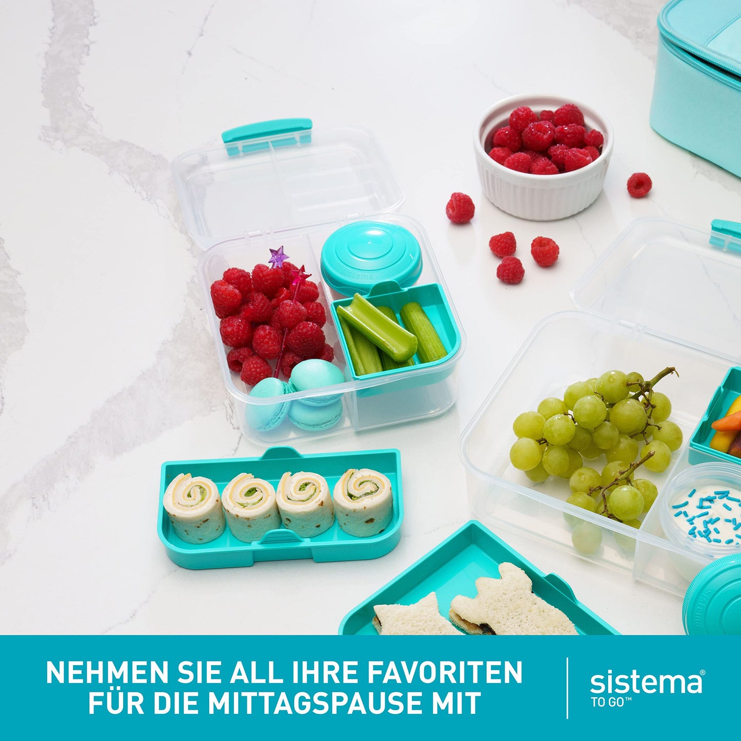 Sistema Bento-Box | 1,25 L | Brotdose für Pause mit Fächern und Snackbox | BPA-frei | hergestellt aus Ocean Bound Plastic | Teal Stone | 1 Stück, Mintgrün (Recycelter Kunststoff)