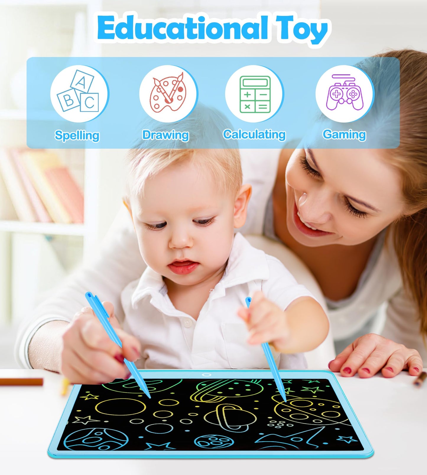 Colourful LCD Writing Board Children 16 Inch Painting Board Magic Board Digital Drawing Writing Tablet Electronic Graphic Tablet 3-12 Year Old Girls Boys Children's Toy Gifts