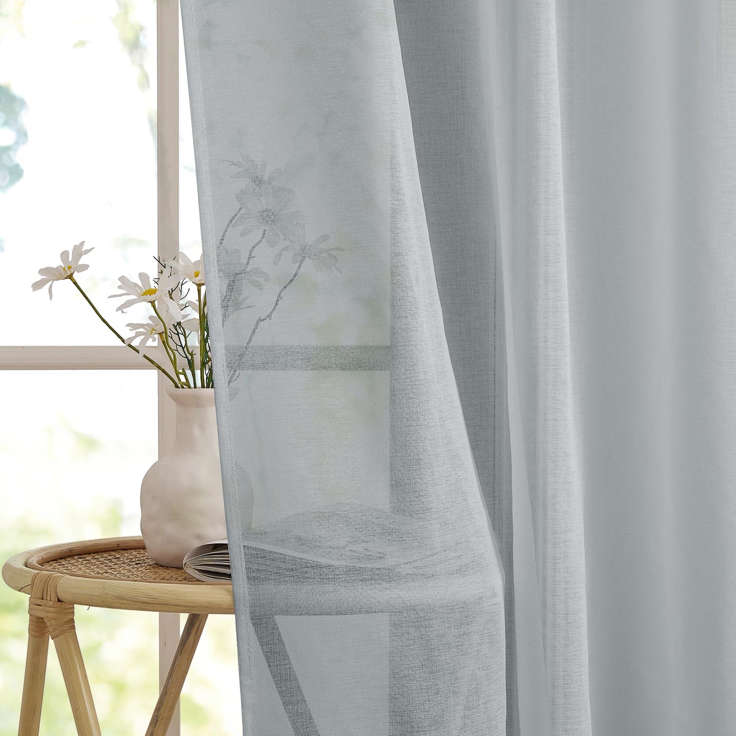 PONY DANCE Voile Gardinen Weiss Transparent Ösenvorhang 2er Set H 160 x B 140 cm Wohnzimmer Gardinen Kurz Durchlässige Vorhänge Weiß Vorhang Leinenoptik Schlafzimmer