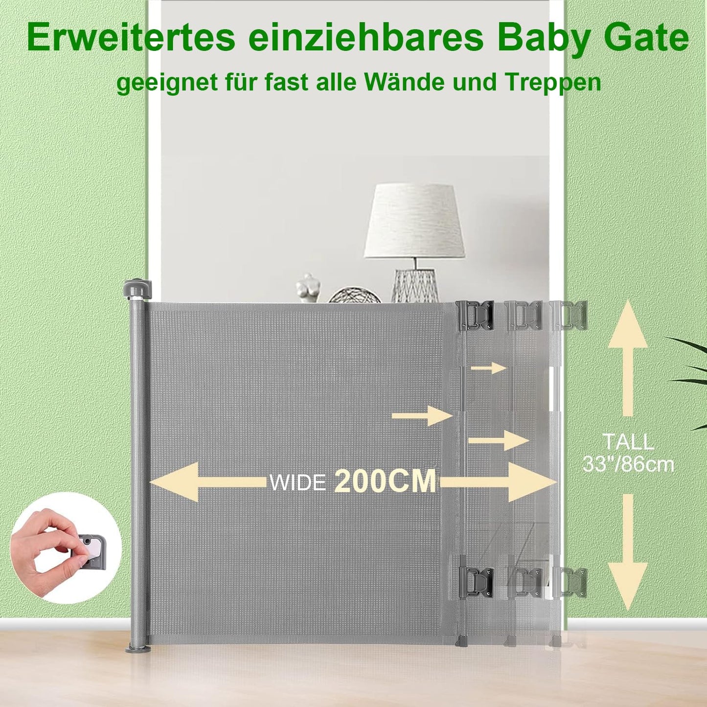 Retractable Stair Safety Gate for Babies, 0-150 cm Wide, Baby Barrier, Cat and Dog Barrier, One-Handed Operation, Suitable for Indoor & Outdoor Use (150 cm, Black)