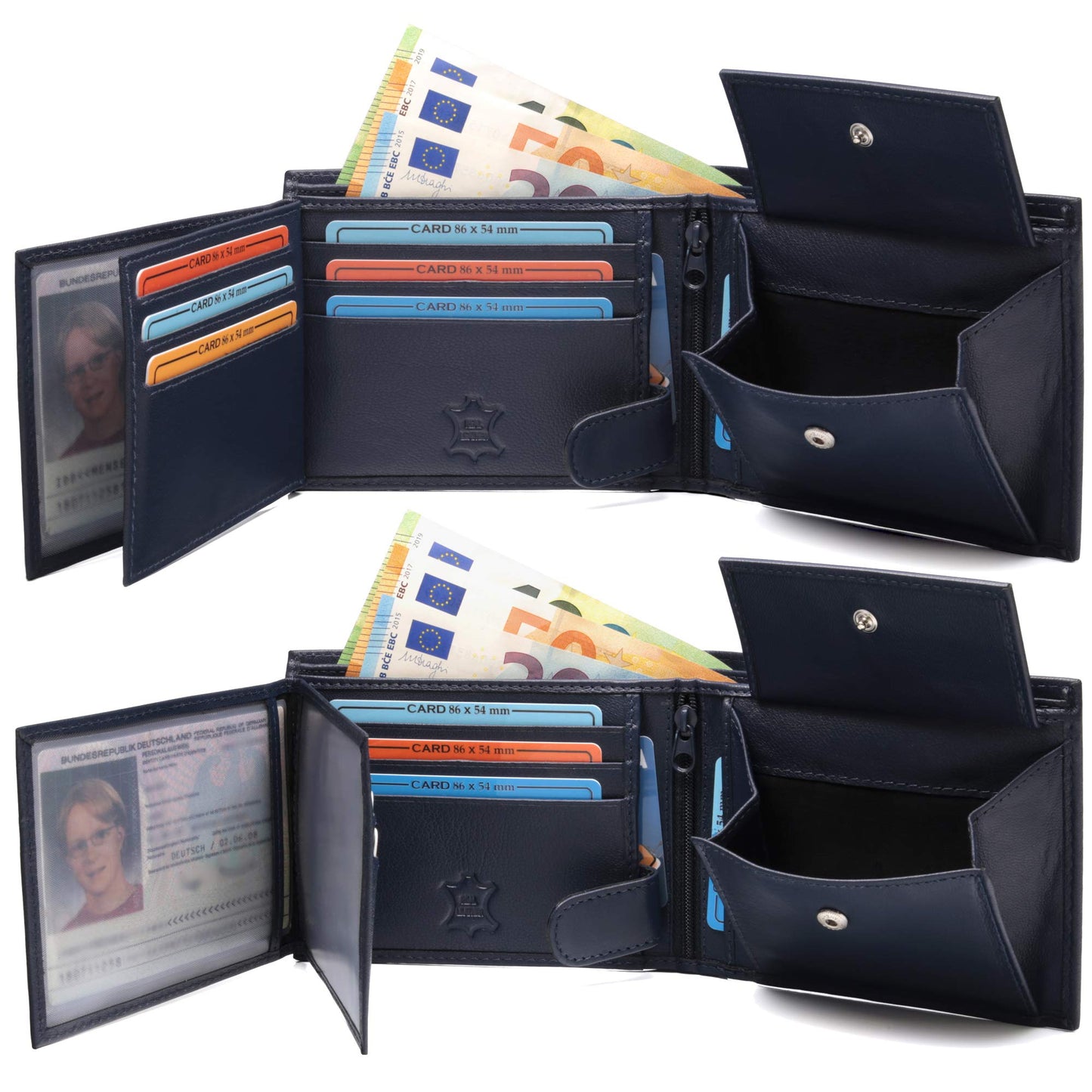 Fa.Volmer ® Leder Geldbörse Herren - extra-stabile Doppelnaht - 9 Fächer für Kreditkarten - Querformat - VO11 (01 schwarz)