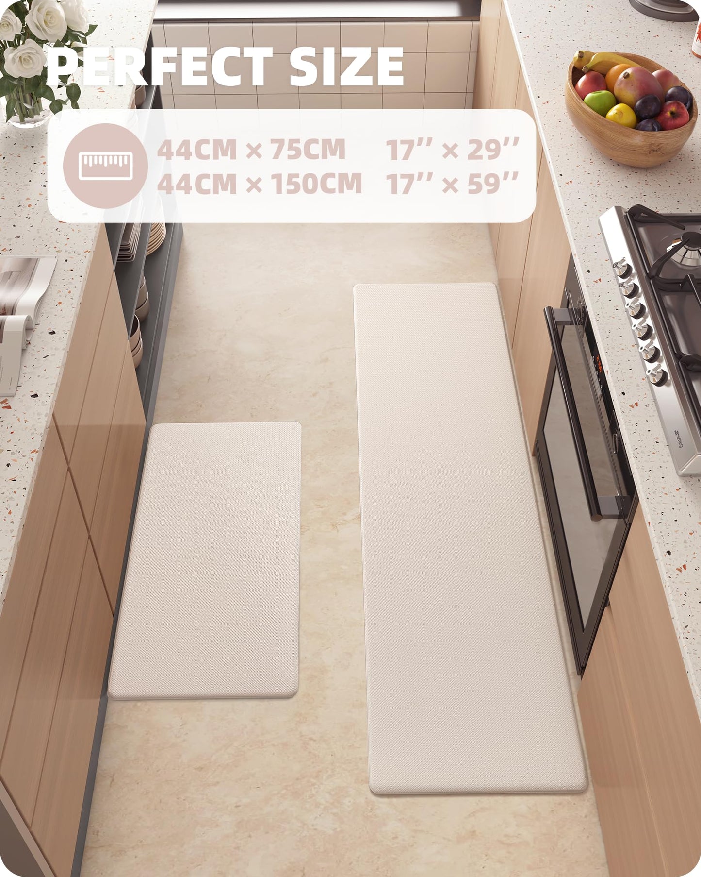 Color G Küchenläufer 2 Stück, küchenteppich waschbar rutschfest, Teppich küche mit Ölfest und Wasserdicht, Gummirücken Küchenmatte für Esszimmer, Küche, läufer Flur(44x150CM + 44x150CM, Schwarz)