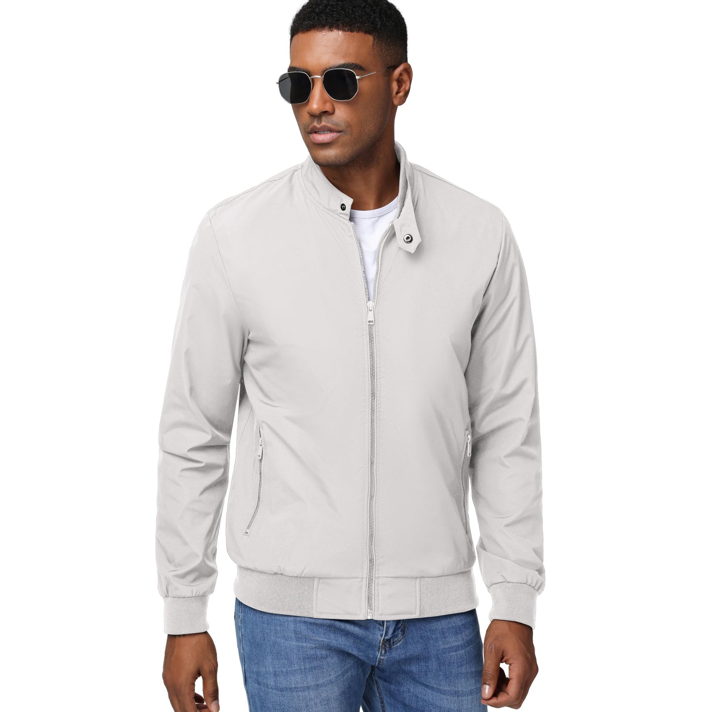 HOTIAN Herren Jacke Leichte Windbreaker Bomberjacke mit Stehkragen Jacke Übergangsjacke Freizeit jacke mit Reißverschlusstaschen