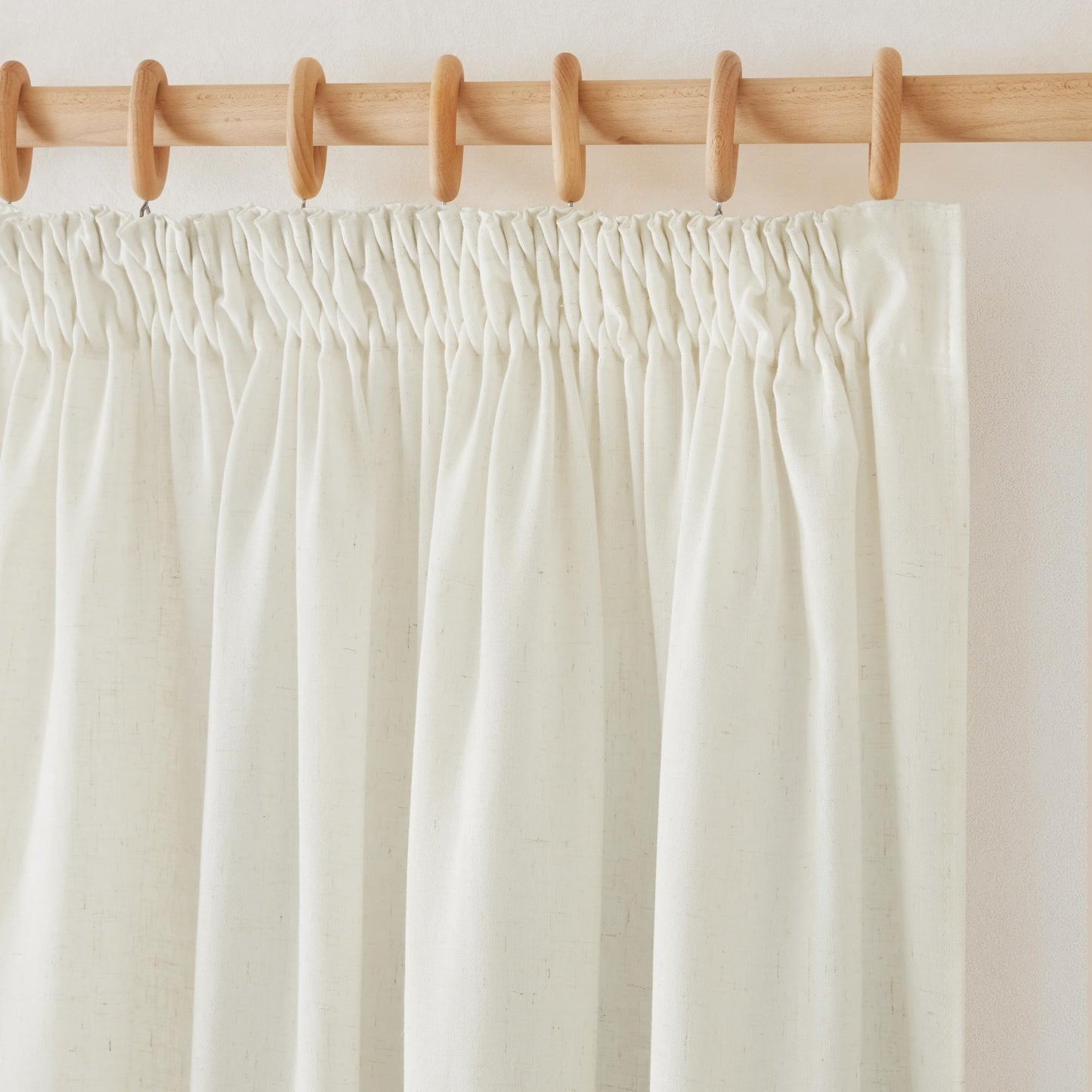 PONY DANCE Leinenvorhang Kräuselband Wohnzimmer Vorhänge Boho 2er Set H 245 x B 140 cm Leinen Gardinen für Schienensystem Leinenoptik Vorhänge Halbtransparent Linen Curtains Living Room, Beige