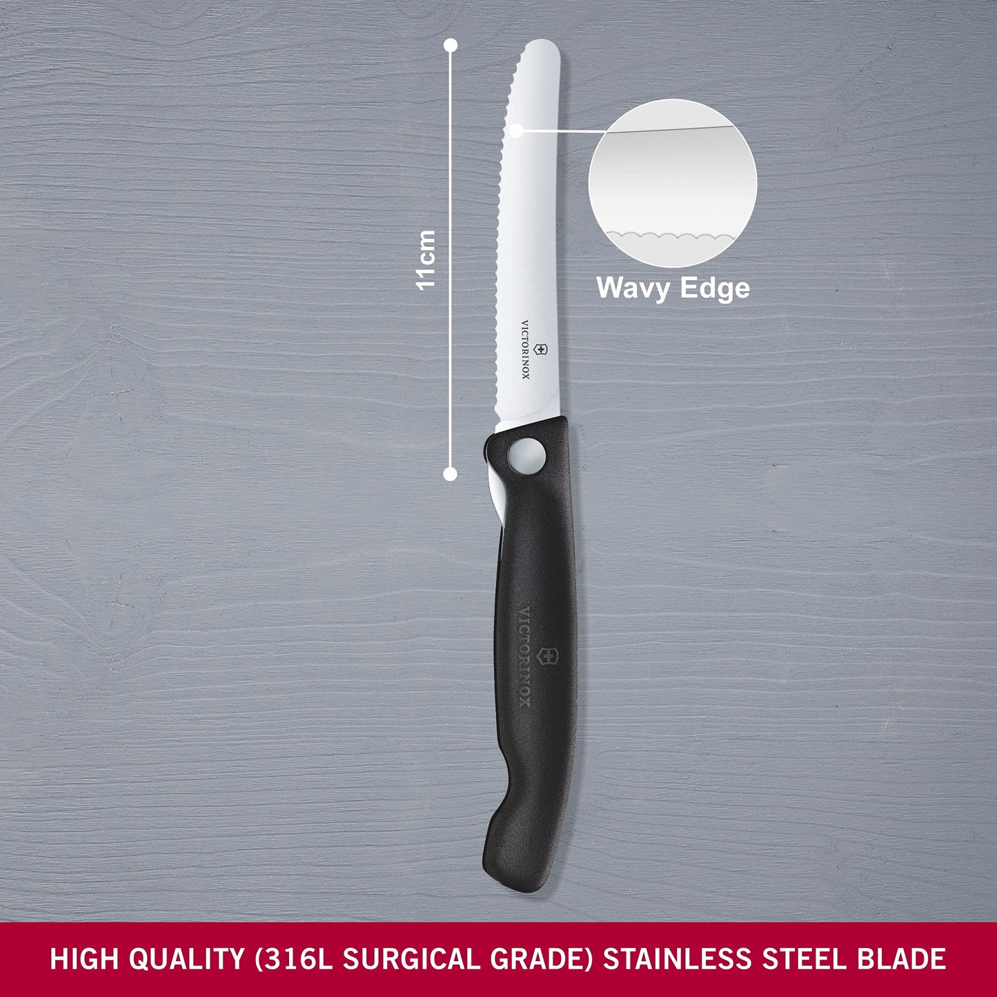 Victorinox Swiss Classic Profi Tomaten- und Tafelmesser, Extra Scharfe Klinge, Wellenschliff, 11 cm, Rostfreier Stahl, gelb