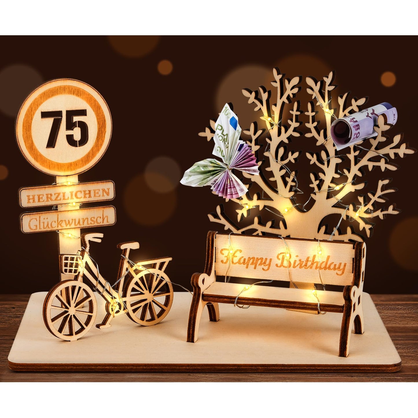 I LOVE MOM Geldgeschenk Geburtstag Holz, Fahrrad Geschenk, DIY Holz Schild Gästebuch Dreidimensionale Bäume Sitzbank Deko Zahlen für Geschenke, Hochzeiten, Partys, Geburtstage, Jubiläum (GYY-60)