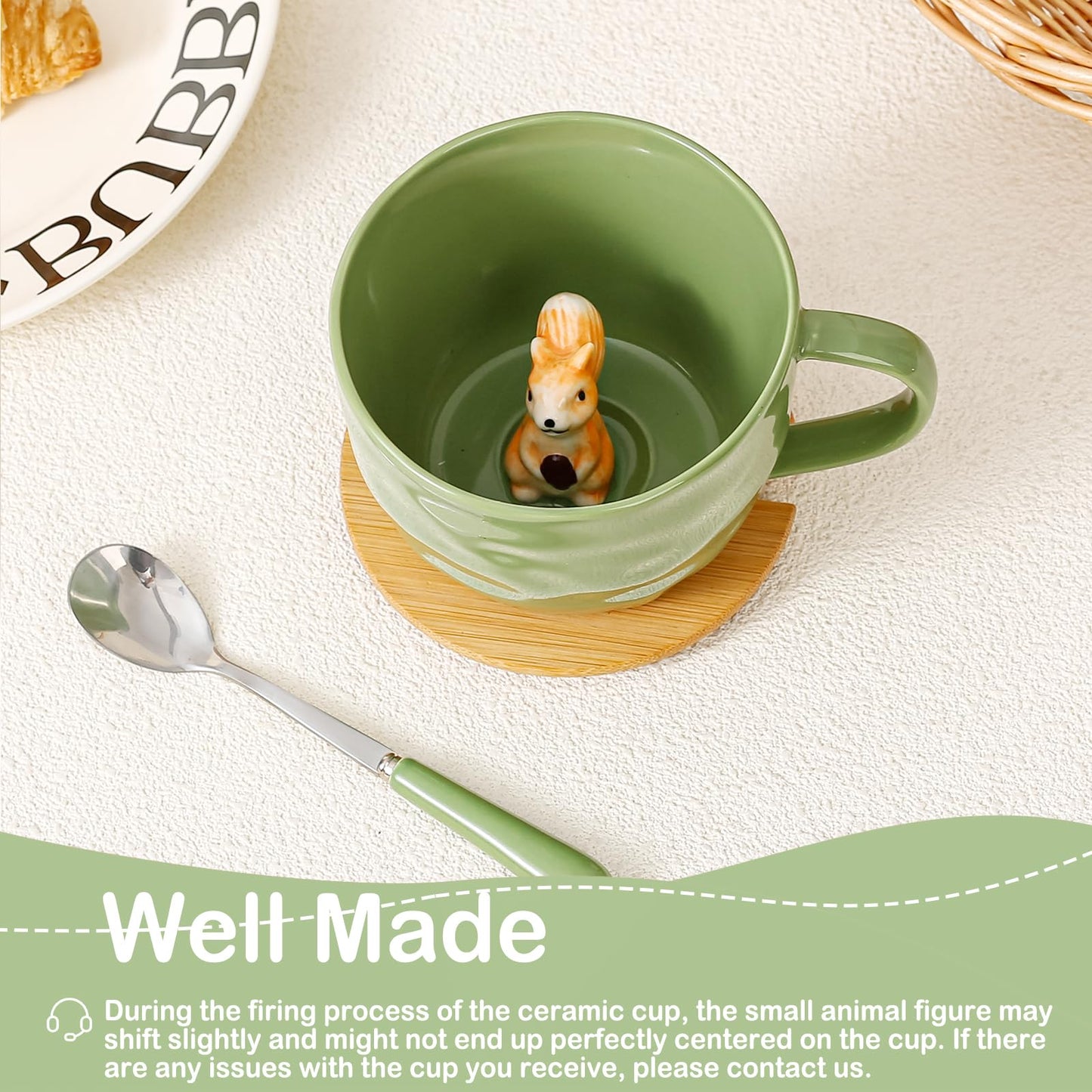 BigNoseDeer Süße Sachen Keramik Katze Kaffeetasse Teetasse Deckel Löffel Lustige Tassen Geschenke für Frauen Kaffeebecher 3D Tasse Personalisiert Cappuccino Tasse Beste Freundin Weihnachten Geschenk