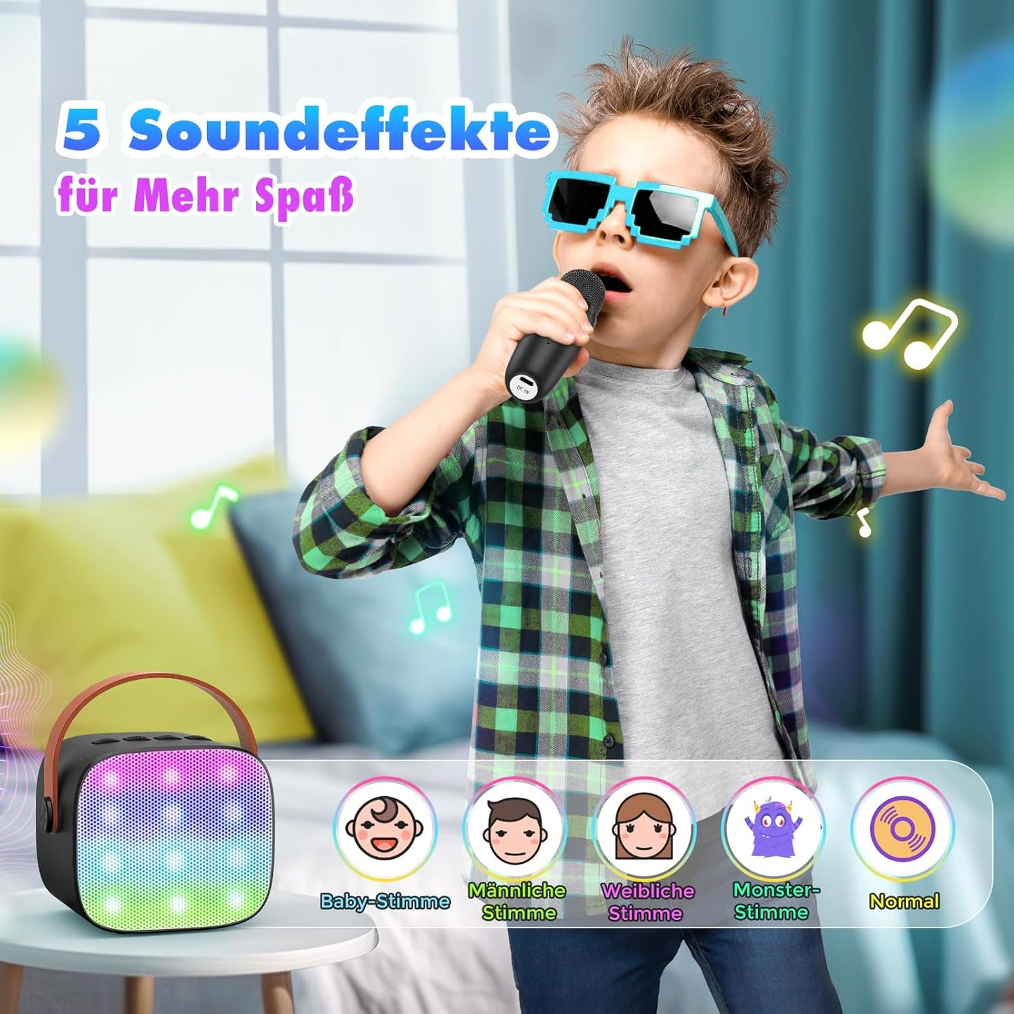 Karaoke Machine with 2 Bluetooth Microphones, Children's Unicorn Christmas Gifts Toy for Girls 3-12 Years, Portable Karaoke Microphone Set with DSP and LED Lights