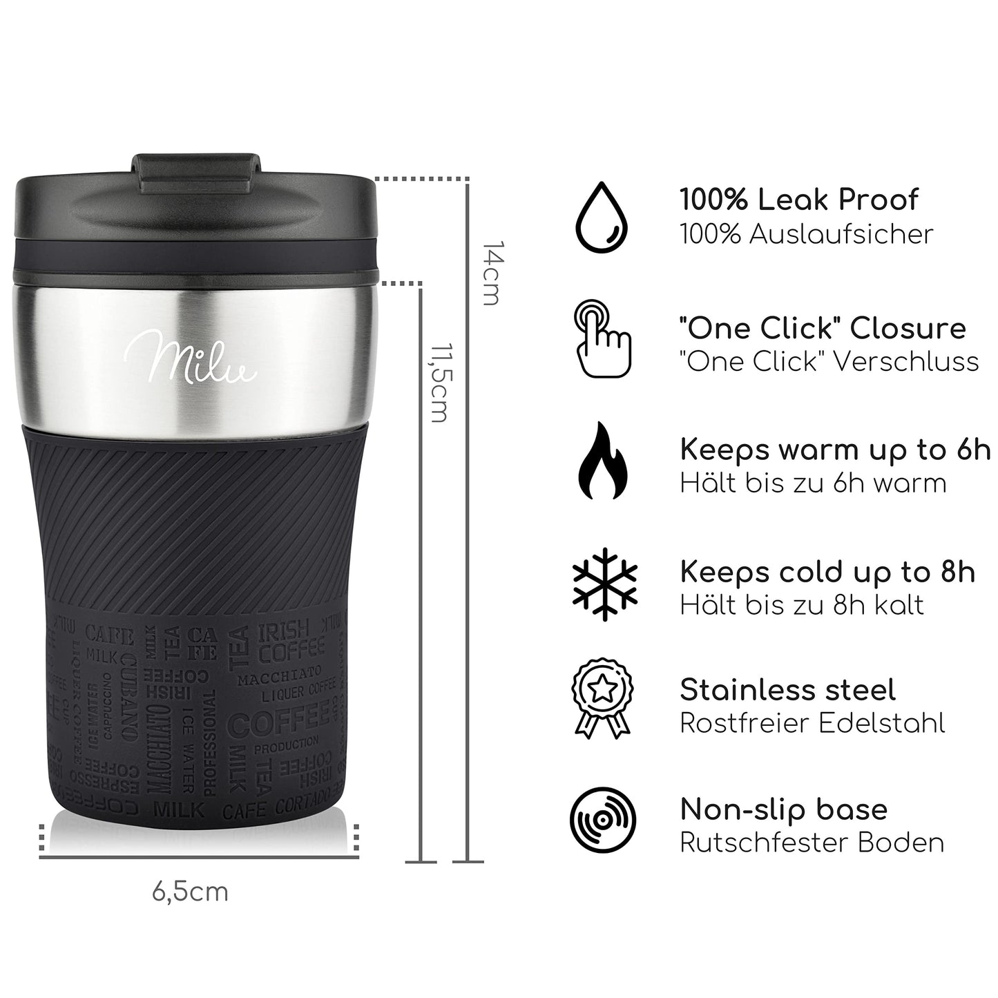 Milu Thermobecher Isolierbecher Kaffeebecher to go - 210ml 100% Auslaufsicher - Trinkbecher aus Edelstahl - Autobecher doppelwand Isolierung - Thermo Becher - Travel Mug (Rot)