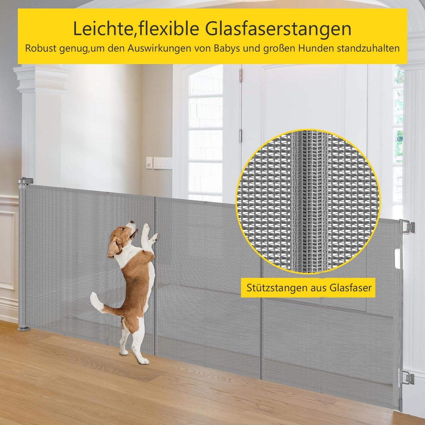 Retractable Stair Safety Gate for Babies, 0-150 cm Wide, Baby Barrier, Cat and Dog Barrier, One-Handed Operation, Suitable for Indoor & Outdoor Use (150 cm, Black)