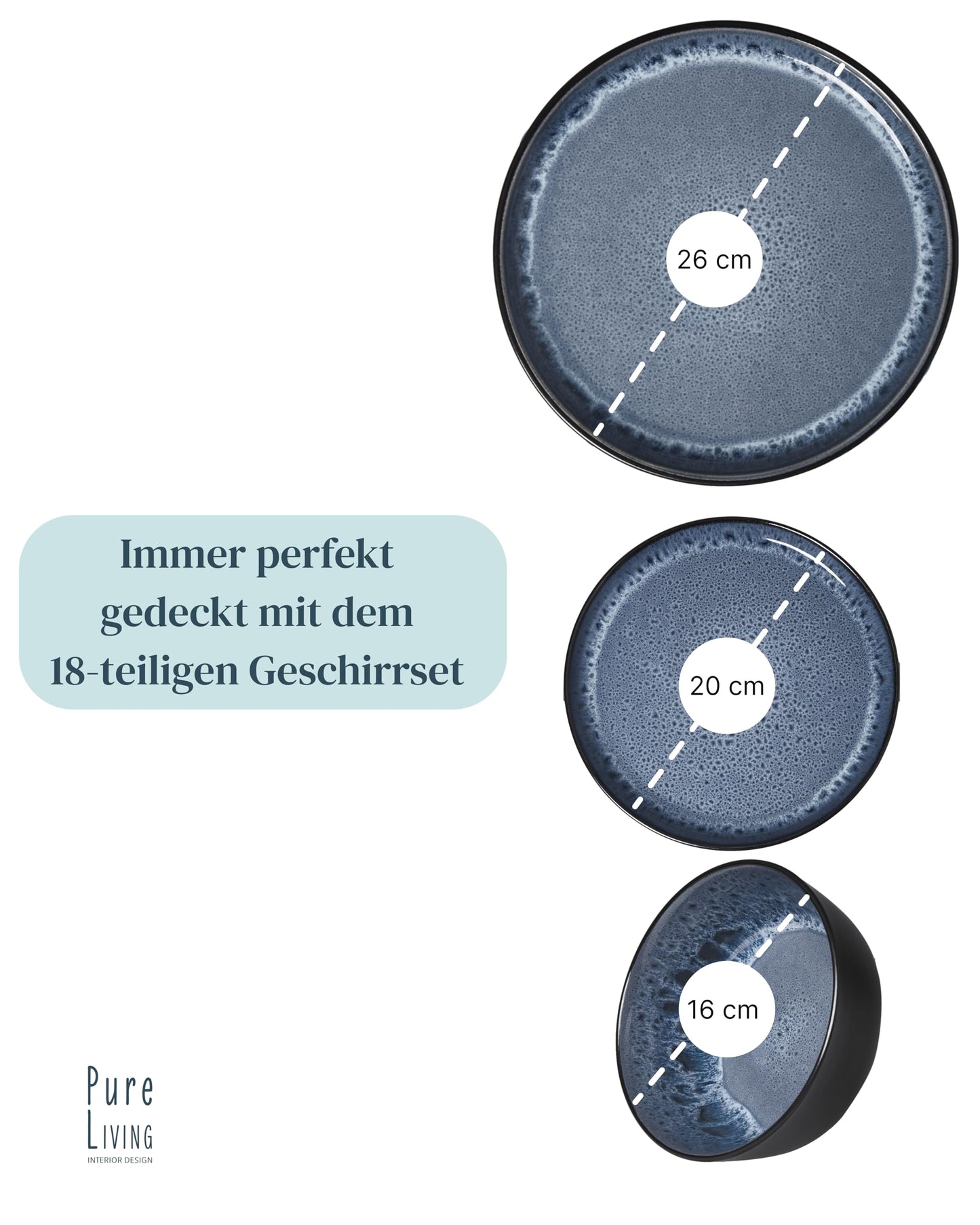 Steingut Frühstücksteller 6 Pers. Ibiza Hochwertiges Mediterranes TEST SEHR GUT Dessertteller Set - Kuchenteller spülmaschinen- und kratzfest - Kleine Teller, Salatteller Pure Living in Petrol