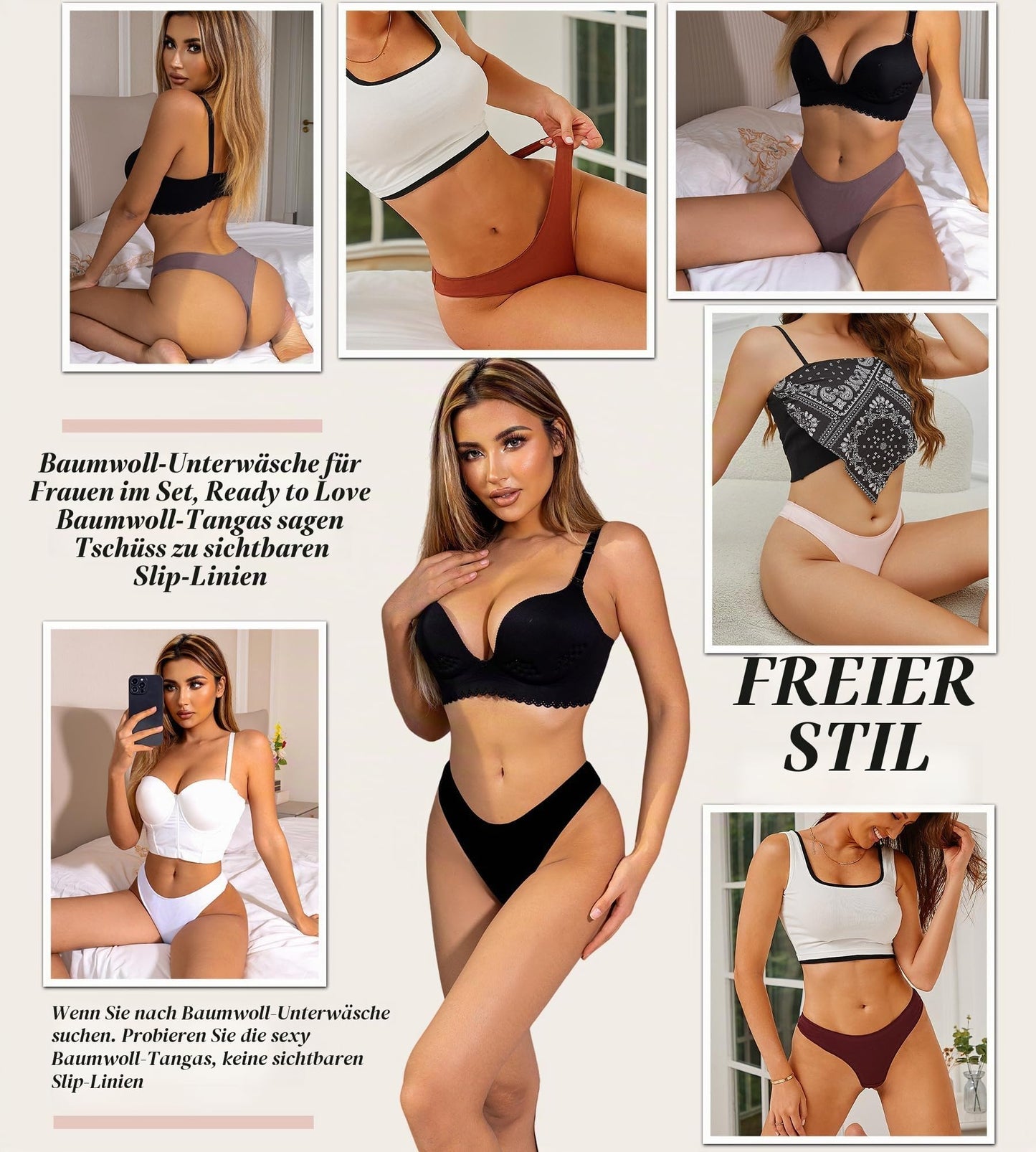 BeReady String Tanga Damen Baumwolle Sexy Unterwäsche Frauen Set Unterhosen Damen Slips Mehrpack Atmungsaktiv Thong Bikini Pantys 6 Pack