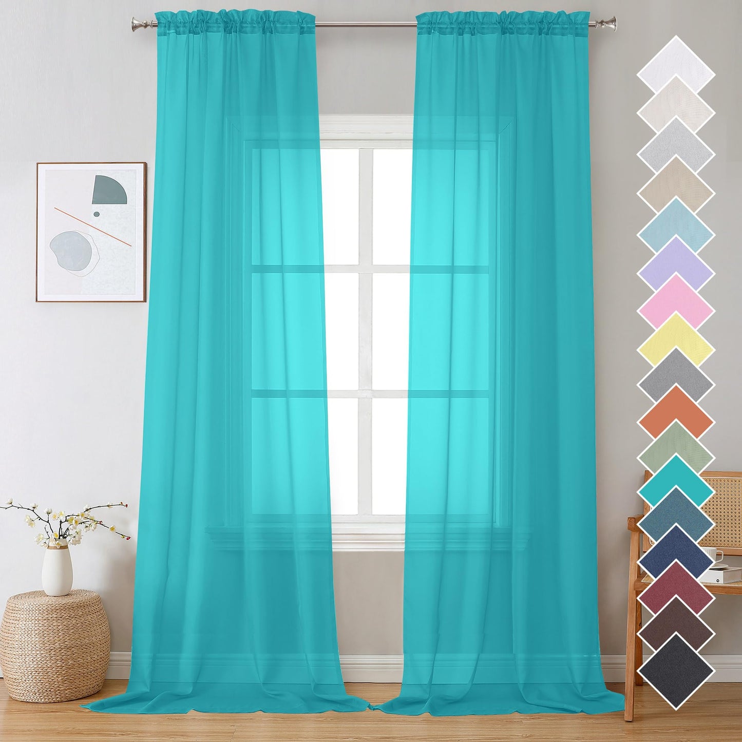 OVZME Extra Lange, durchsichtige Vorhänge, 241,3 cm Länge für französische Tür, Stangentasche, Voile, Fensterbehandlung für Wohnzimmer, Marineblau, 2 Paneele à 42 x 95 l