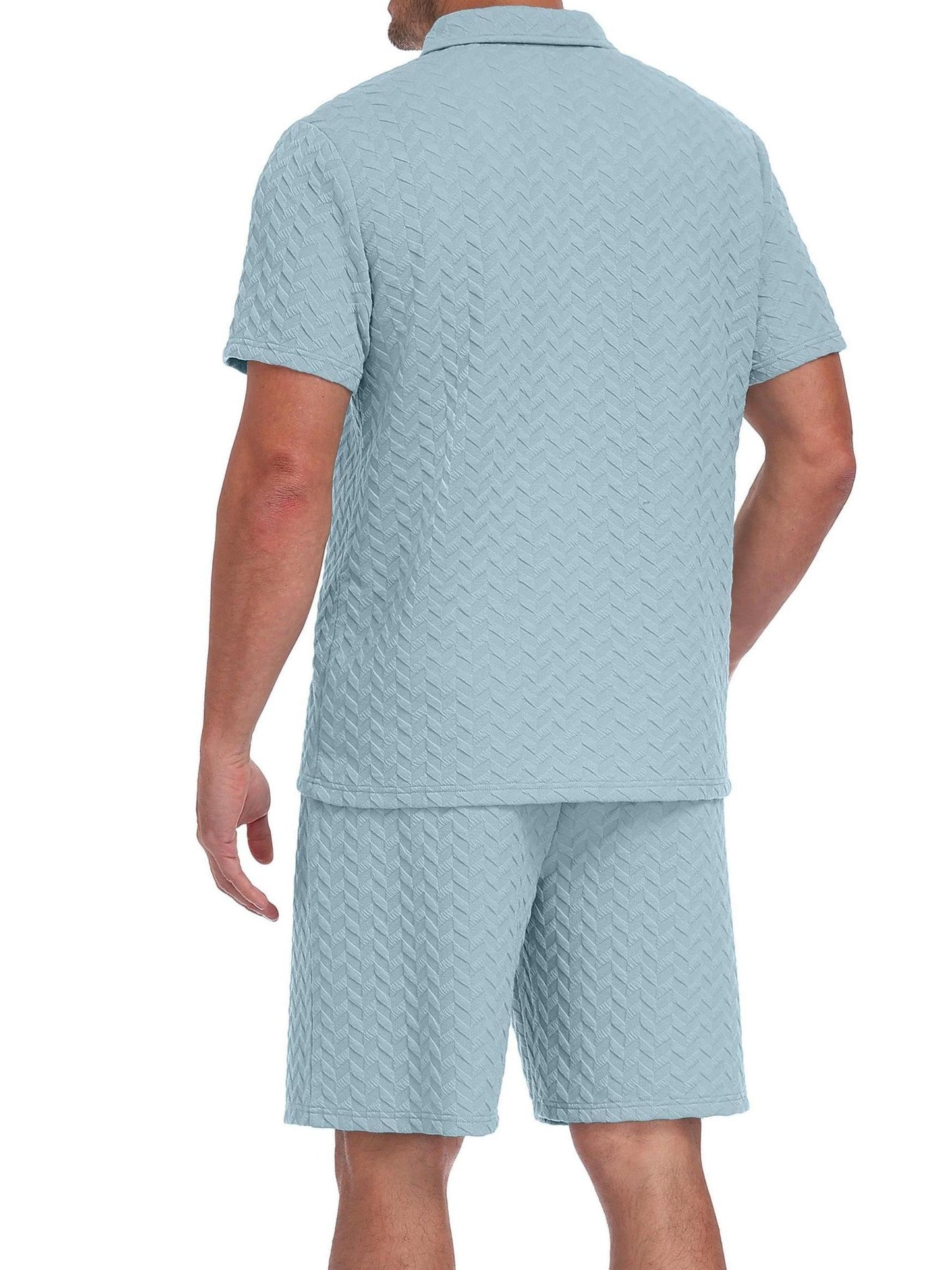 QIXING Herren Sommer Set 2 Teiler Polohemd und Shorts Set Herren Kurzarm Polo Shirt mit Strukturmuster Leichtes Freizeit Outfit für Urlaub Strand Reisen und Alltag