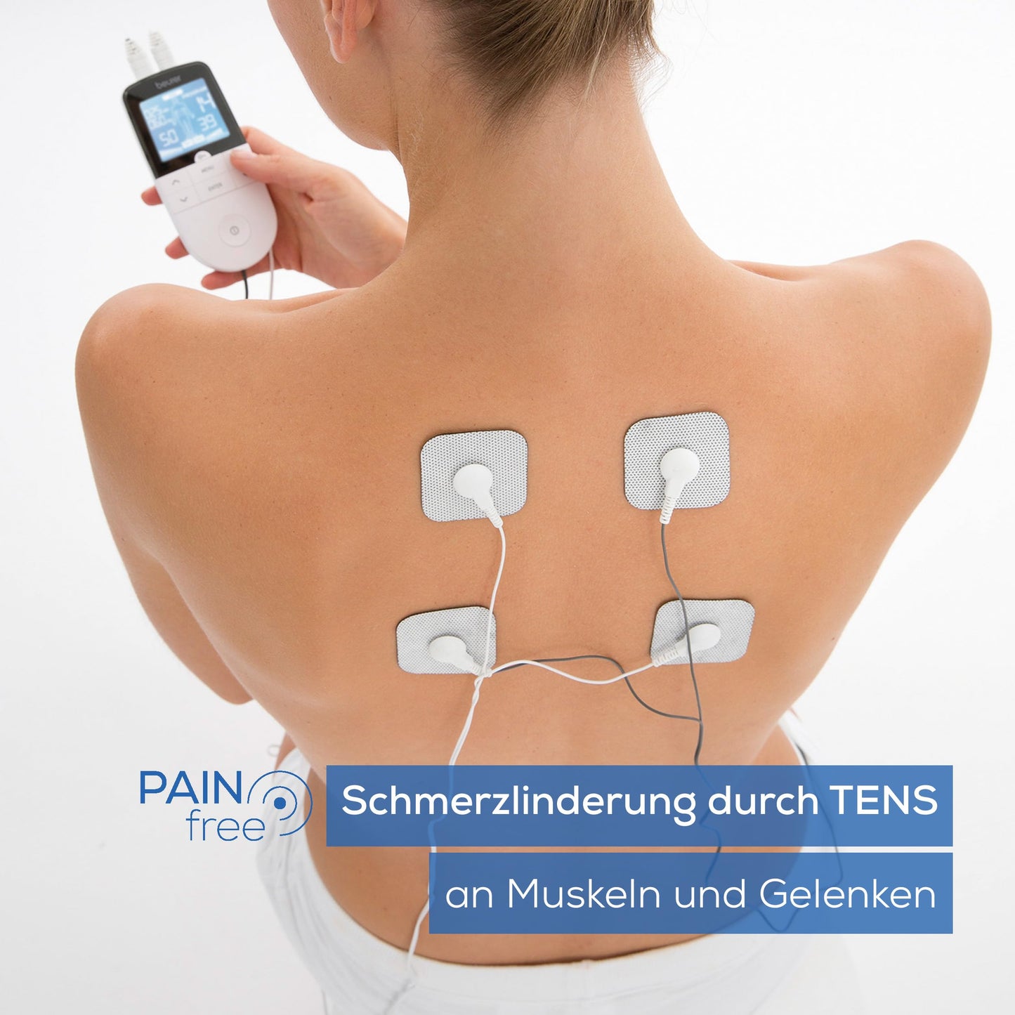 Beurer EM 49 Digital TENS/EMS, 3-in-1 Electrical Stimulation Device for Pain Relief by Electrical Nerve Stimulation, Training Through Electrical Muscle Stimulation, Massage Function, Including 4 Electrodes