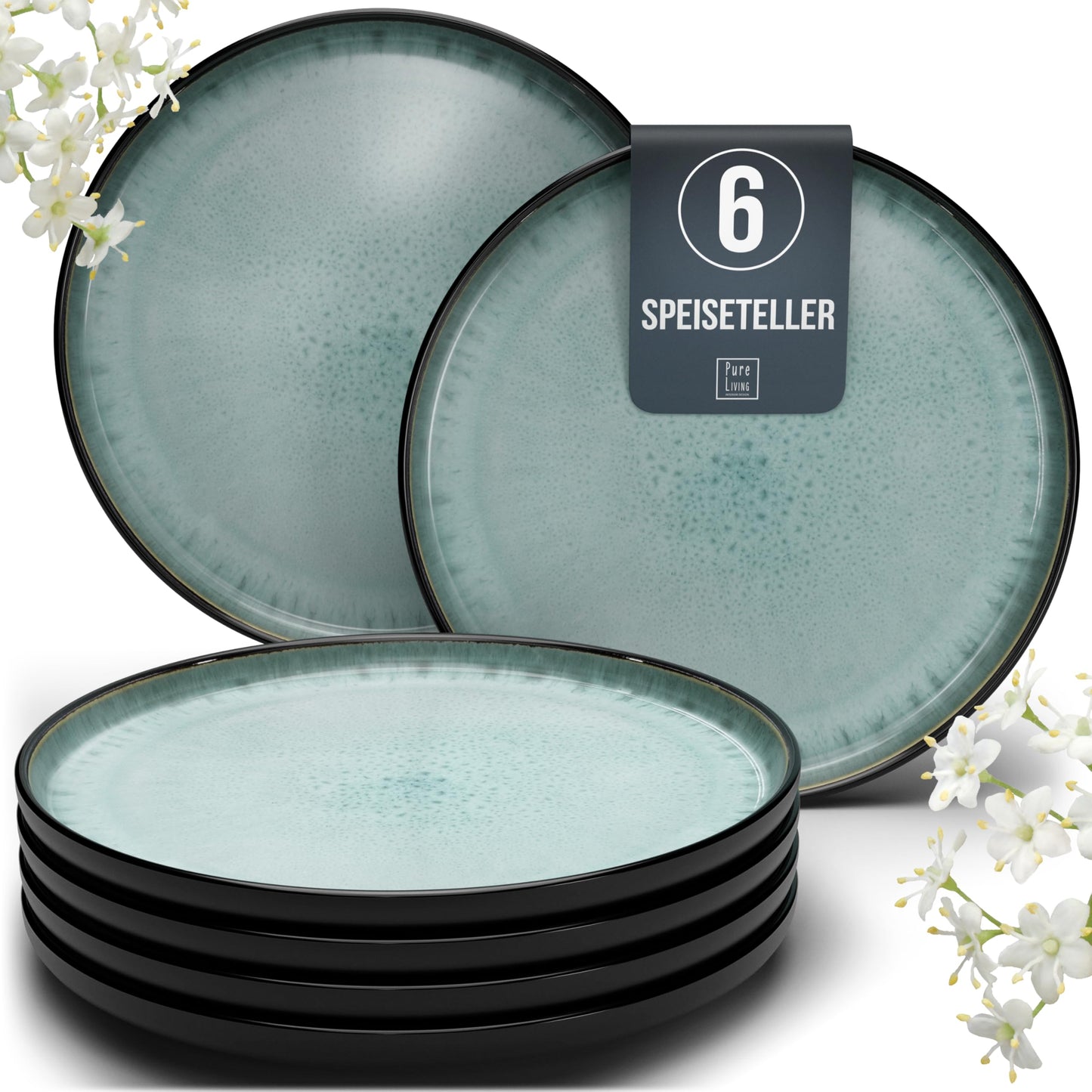 Steingut Frühstücksteller 6 Pers. Ibiza Hochwertiges Mediterranes TEST SEHR GUT Dessertteller Set - Kuchenteller spülmaschinen- und kratzfest - Kleine Teller, Salatteller Pure Living in Petrol