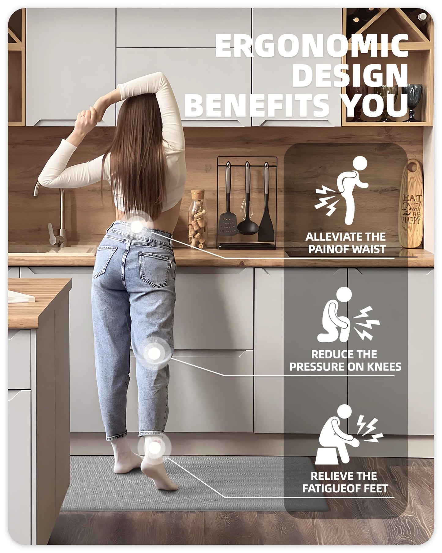 Color G Küchenläufer 2 Stück, küchenteppich waschbar rutschfest, Teppich küche mit Ölfest und Wasserdicht, Gummirücken Küchenmatte für Esszimmer, Küche, läufer Flur(44x150CM + 44x150CM, Schwarz)