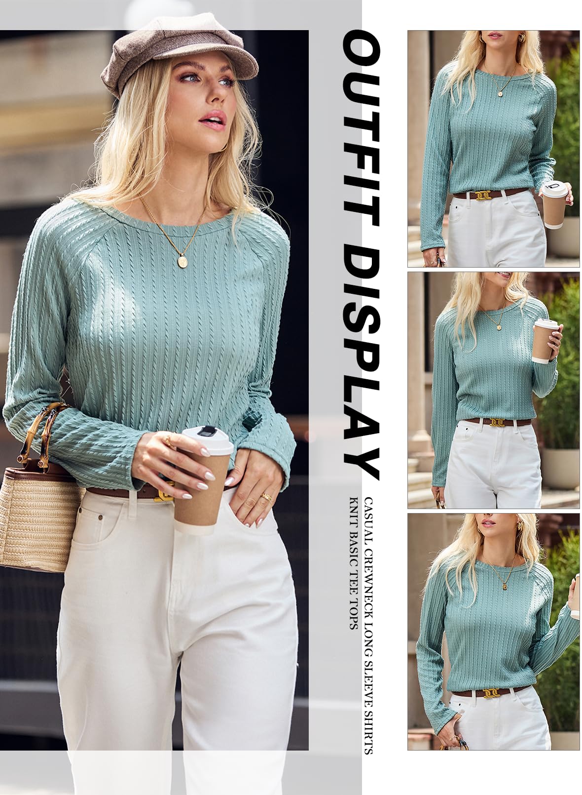 Dokotoo Langarmshirt Damen Rundhals Strickmuster T-Shirt Basic Longsleeve Shirts Herbst Winter Leichte Lässige Oberteile Tunika Pullover S-XXL