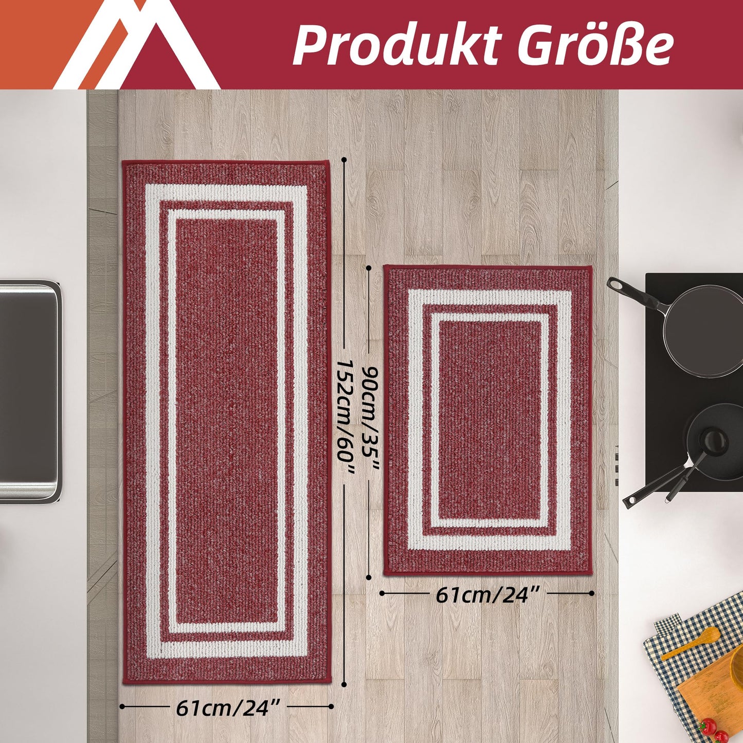 COSY HOMEER Küchenläufer rutschfest 2 Stück, Küchenteppich Waschbar rutschfest, Küchenmatten, Teppich Läufer Flur für Küche, Kitchen Mat/Rug/Carpet(51x76CM + 51x122CM, Grau)