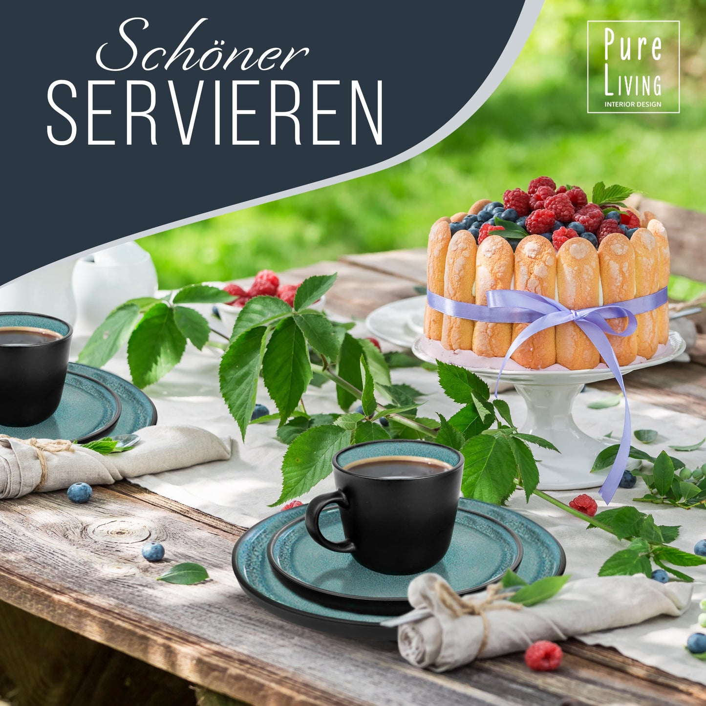 Steingut Frühstücksteller 6 Pers. Ibiza Hochwertiges Mediterranes TEST SEHR GUT Dessertteller Set - Kuchenteller spülmaschinen- und kratzfest - Kleine Teller, Salatteller Pure Living in Petrol