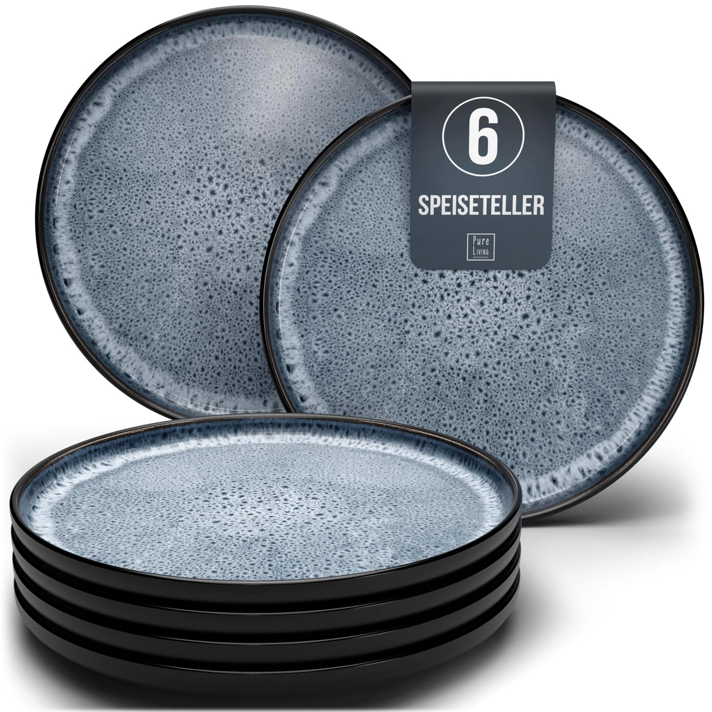 Steingut Frühstücksteller 6 Pers. Ibiza Hochwertiges Mediterranes TEST SEHR GUT Dessertteller Set - Kuchenteller spülmaschinen- und kratzfest - Kleine Teller, Salatteller Pure Living in Petrol