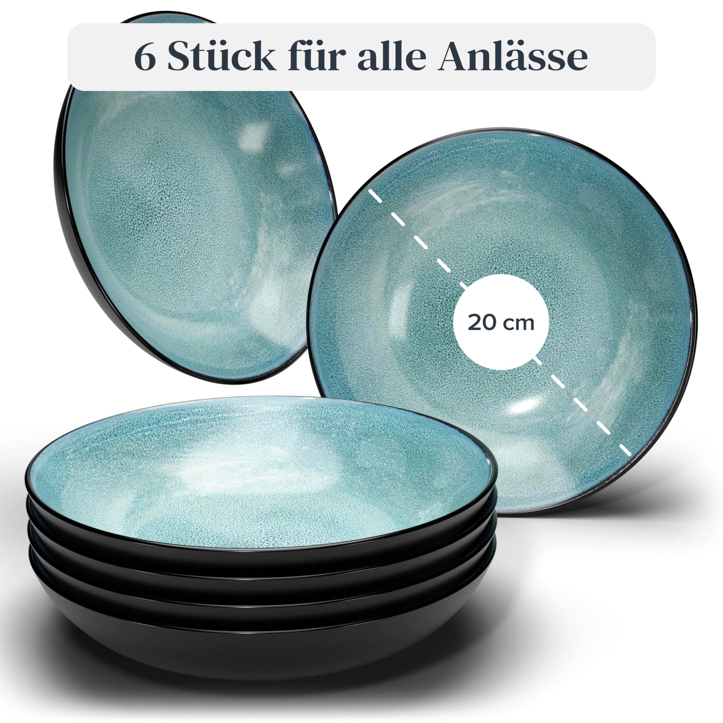 Steingut Frühstücksteller 6 Pers. Ibiza Hochwertiges Mediterranes TEST SEHR GUT Dessertteller Set - Kuchenteller spülmaschinen- und kratzfest - Kleine Teller, Salatteller Pure Living in Petrol